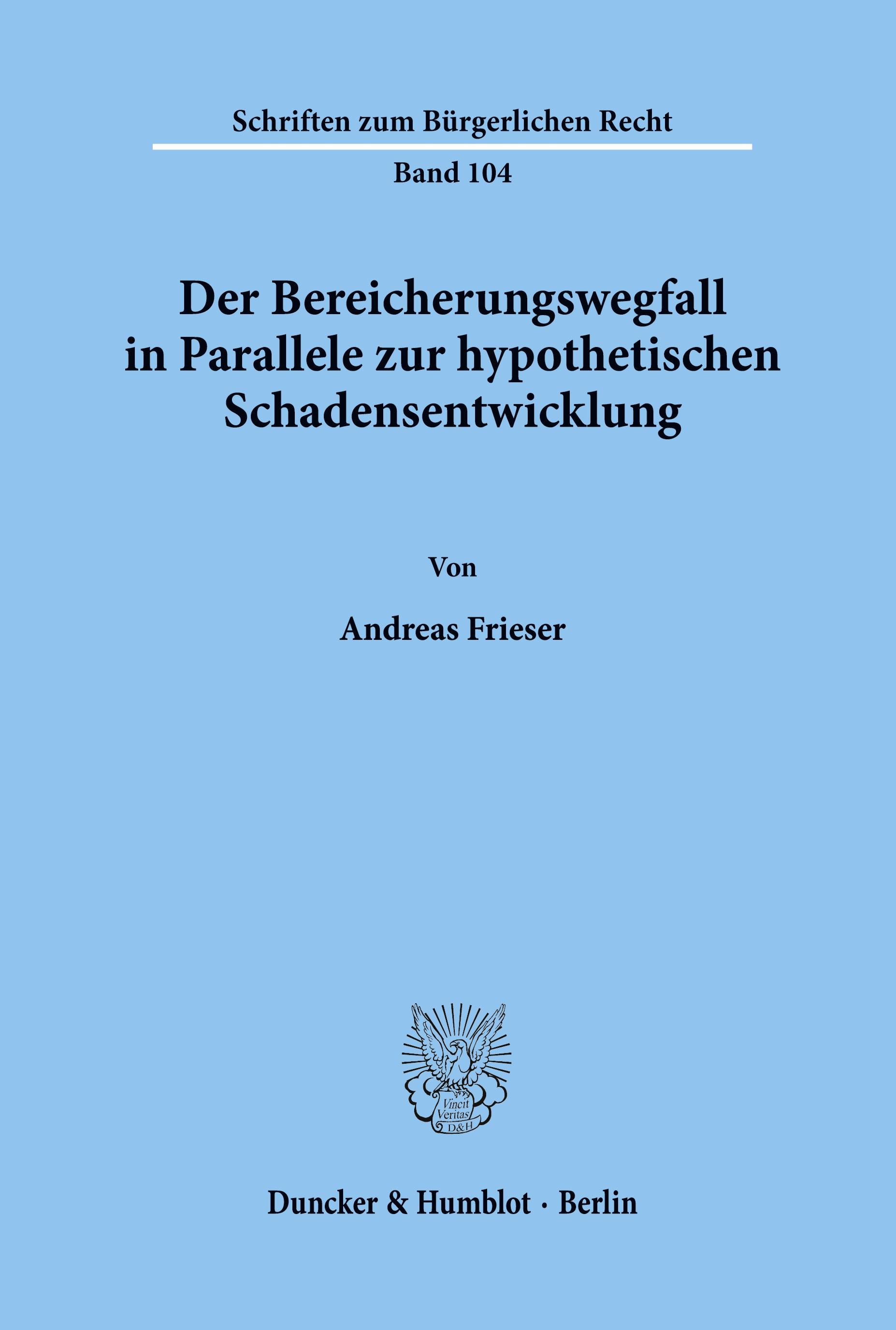 Vorderes Coverbild Der Bereicherungswegfall in Parallele zur hypothetischen Schadensentwicklung.