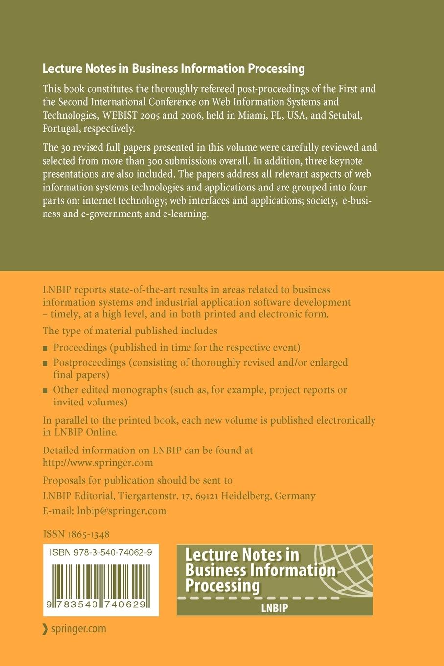 Rückseitencover Web Information Systems and Technologies