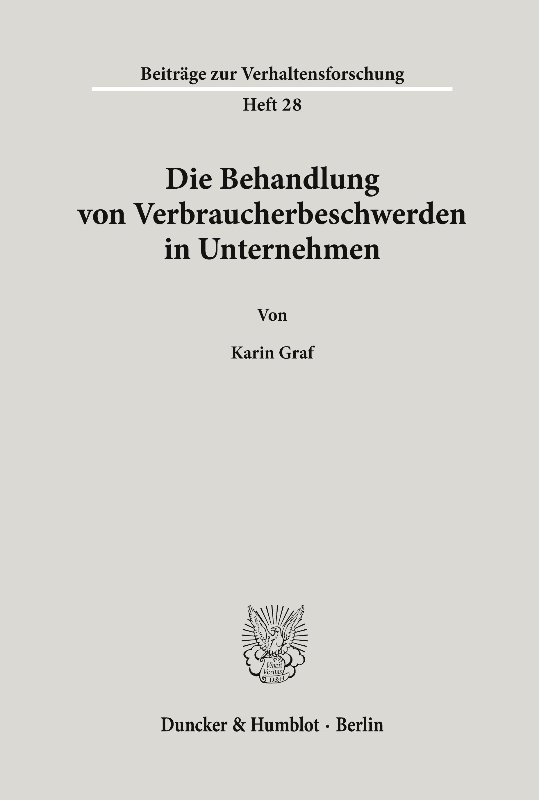 Vorderes Coverbild Die Behandlung von Verbraucherbeschwerden in Unternehmen.