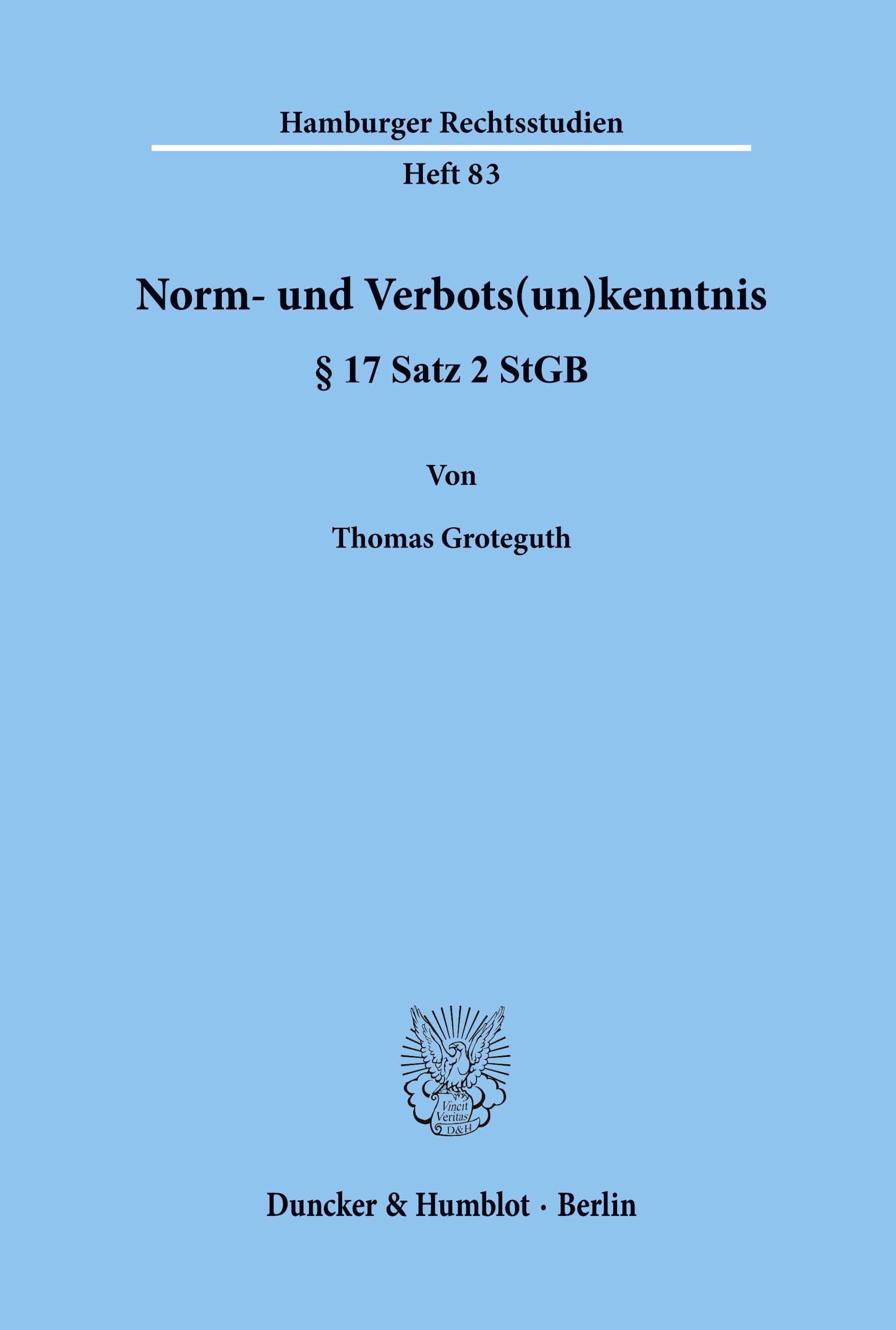 Vorderes Coverbild Norm- und Verbots(un)kenntnis § 17 Satz 2 StGB.
