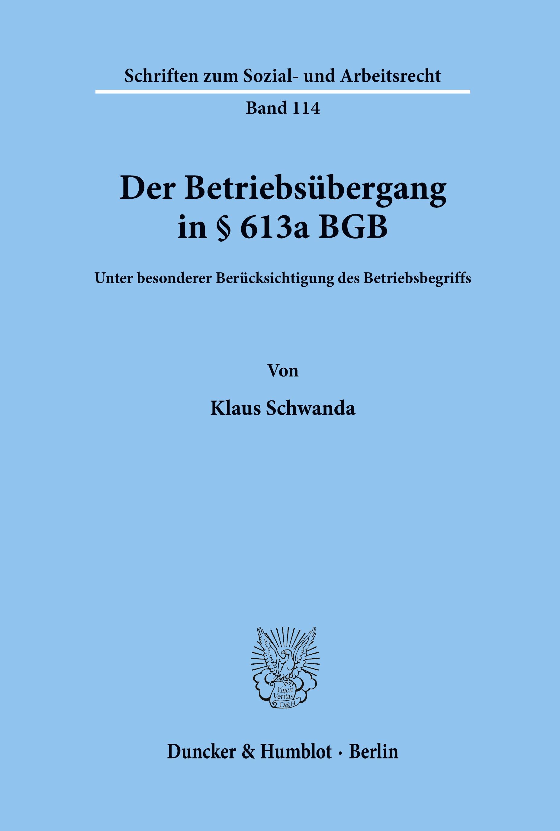 Vorderes Coverbild Der Betriebsübergang in § 613a BGB.
