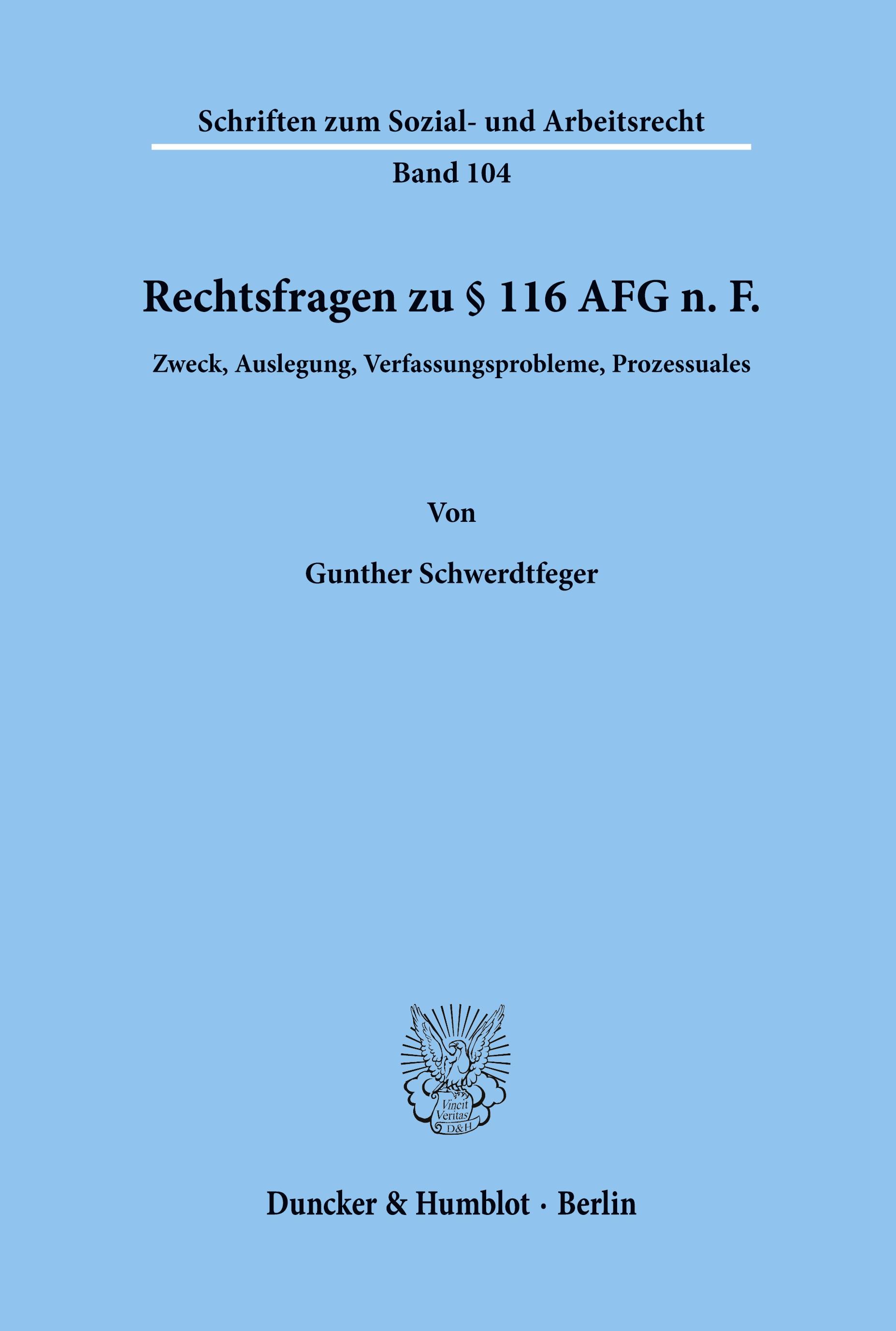 Vorderes Coverbild Rechtsfragen zu § 116 AFG n. F.