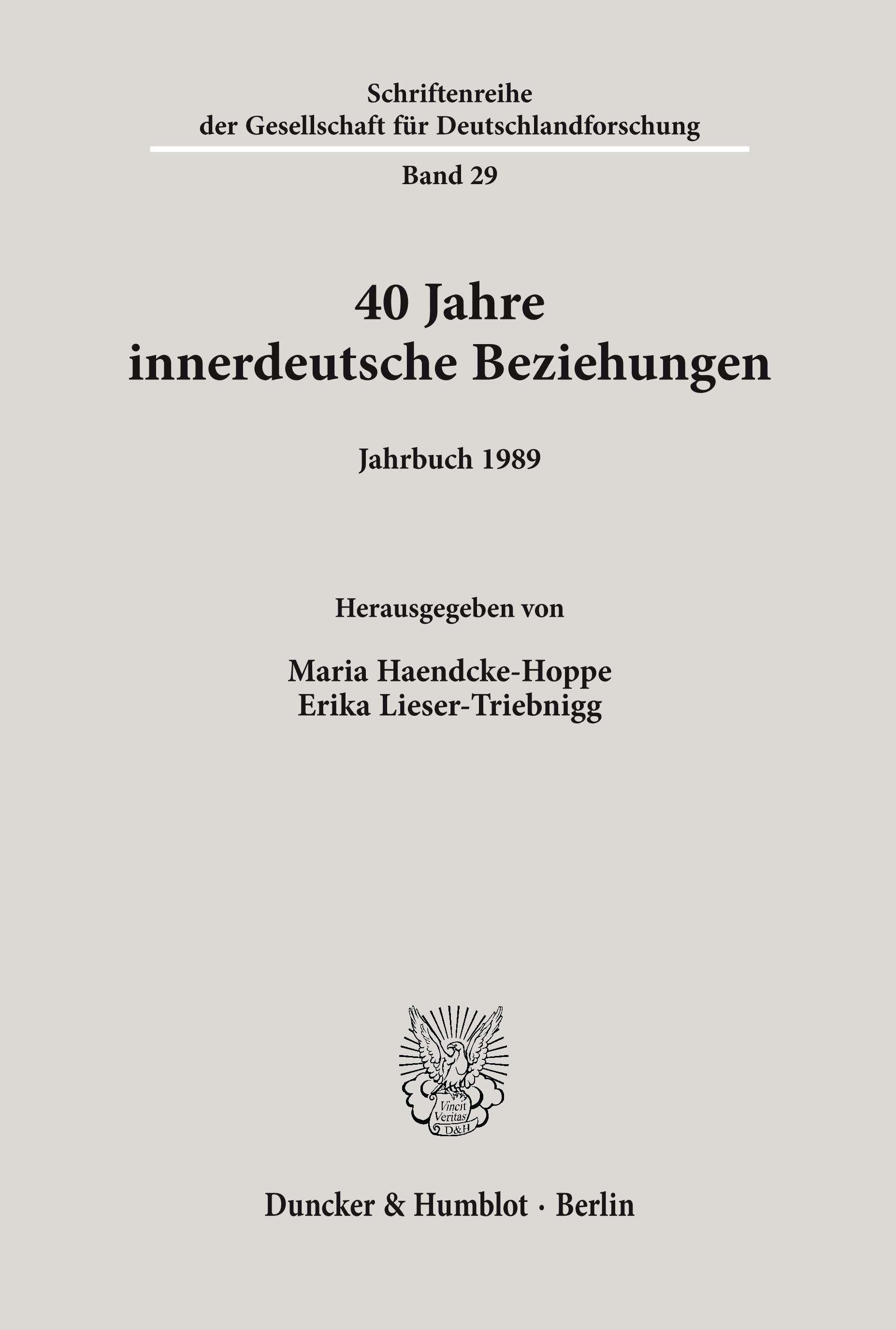Vorderes Coverbild 40 Jahre innerdeutsche Beziehungen.