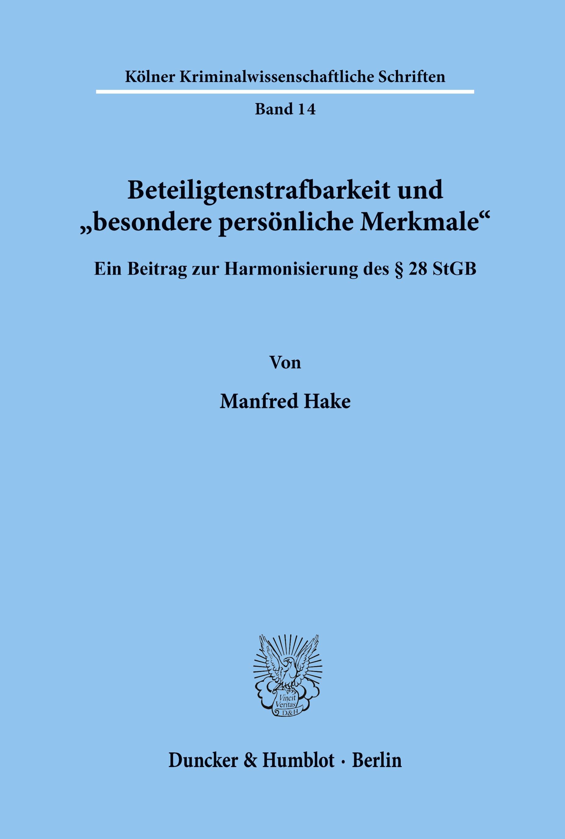 Vorderes Coverbild Beteiligtenstrafbarkeit und "besondere persönliche Merkmale'.
