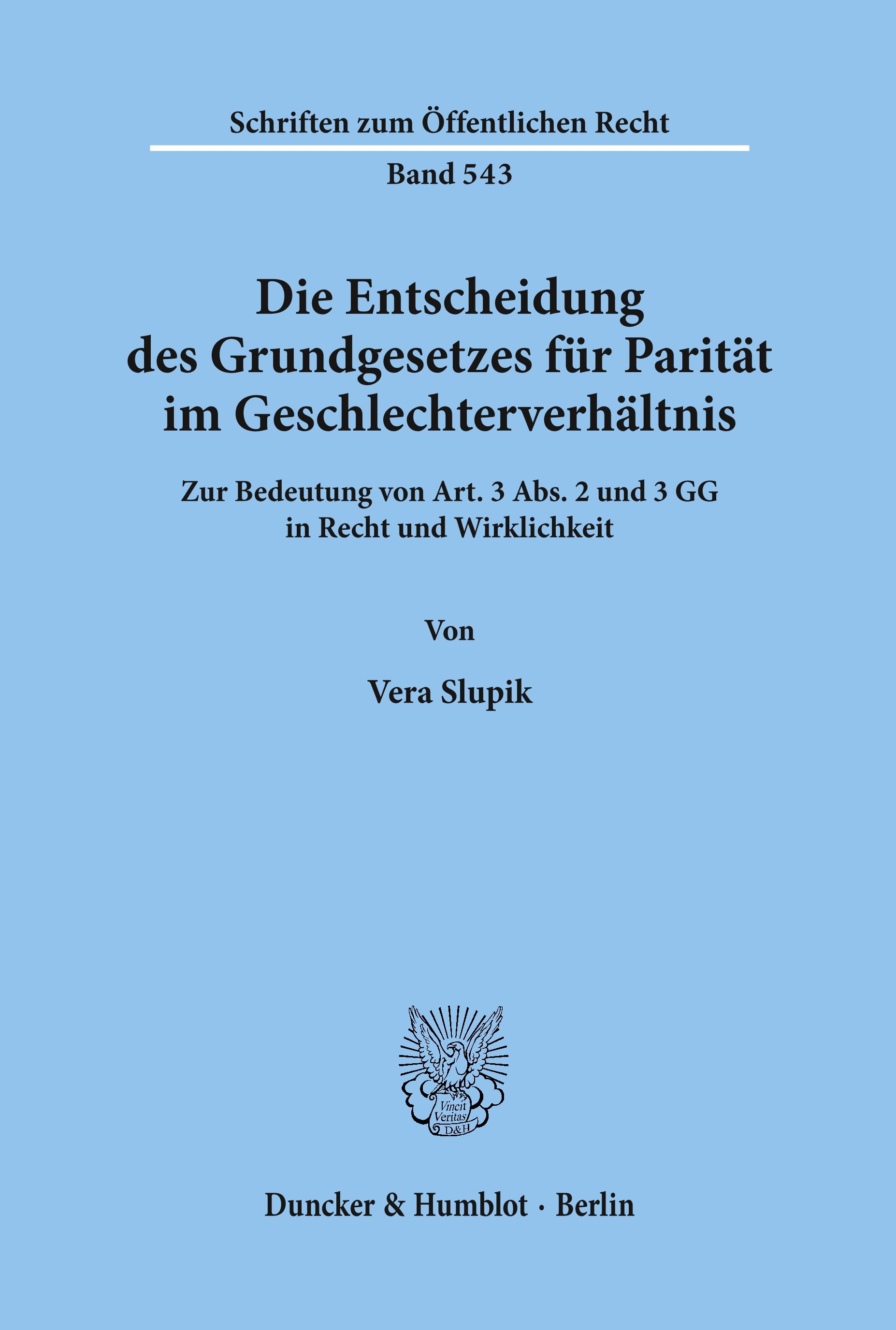Vorderes Coverbild Die Entscheidung des Grundgesetzes für Parität im Geschlechterverhältnis.