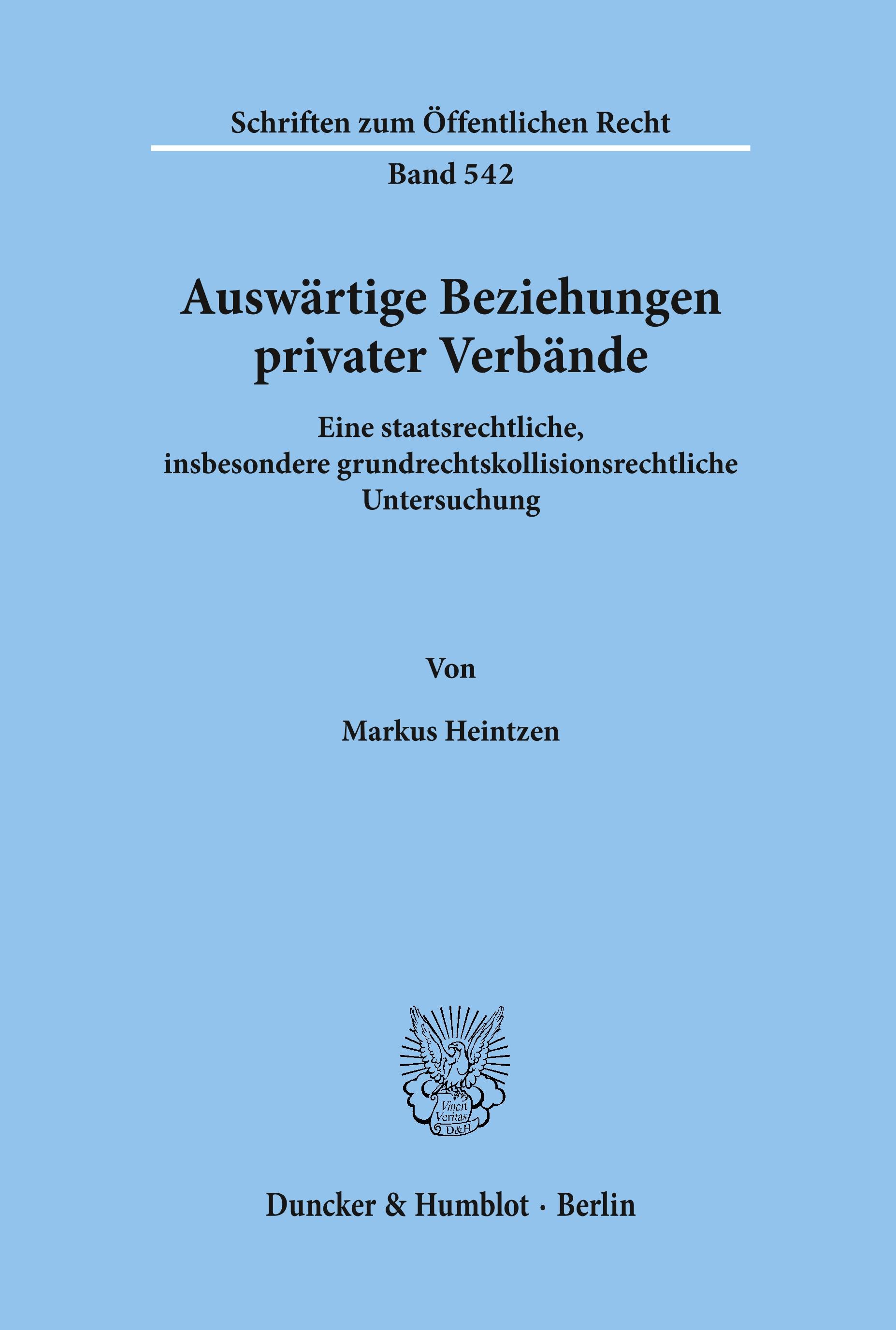 Vorderes Coverbild Auswärtige Beziehungen privater Verbände.