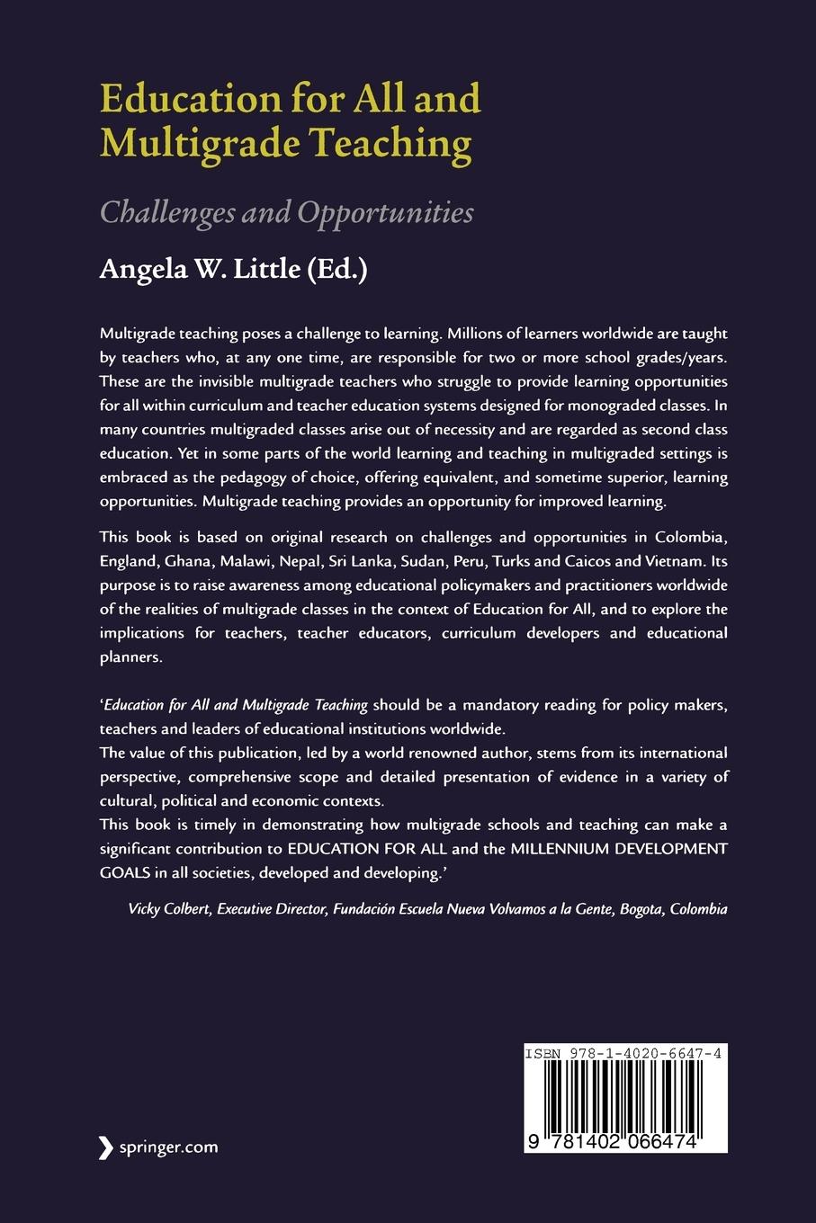 Rückseitencover Education for All and Multigrade Teaching