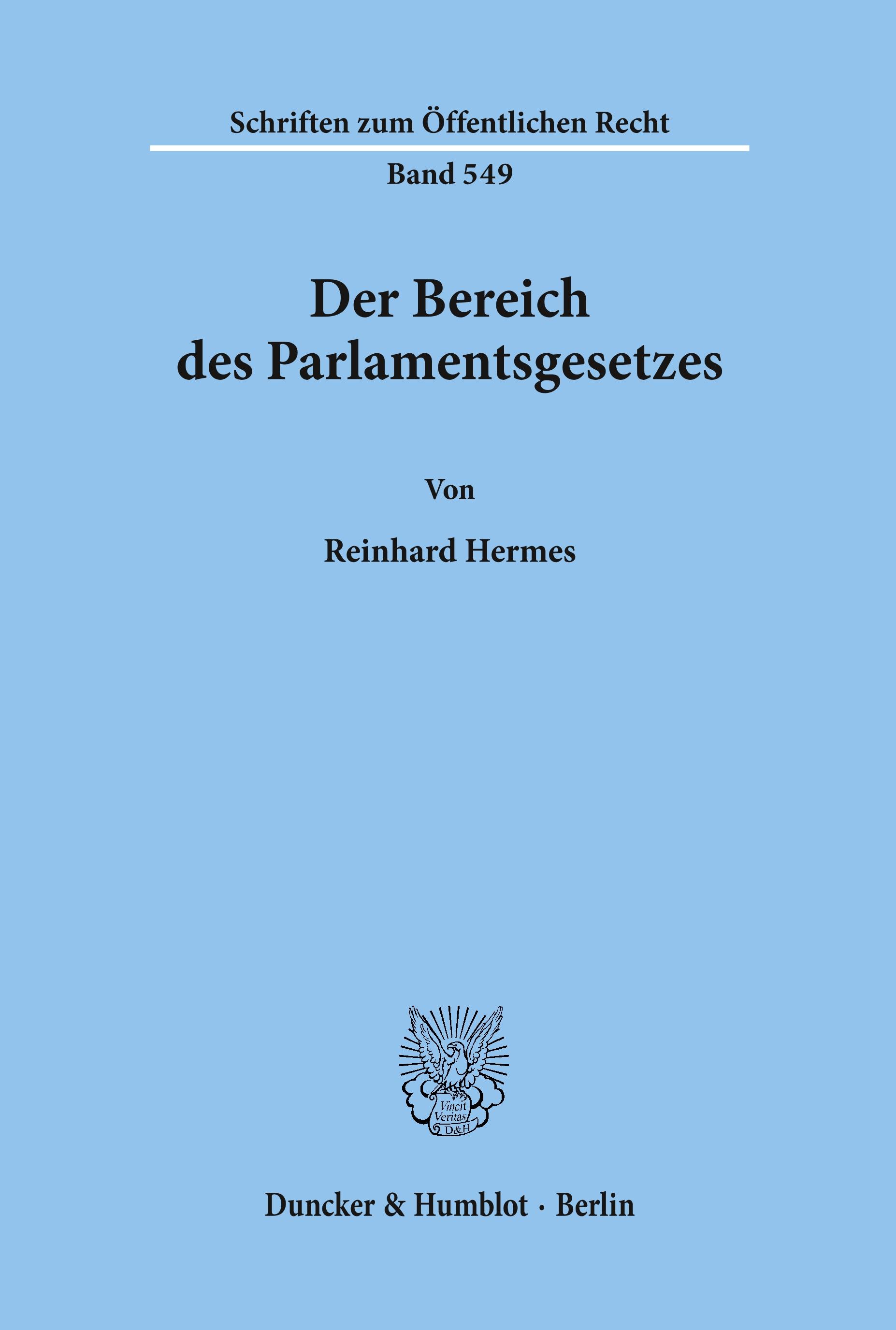 Vorderes Coverbild Der Bereich des Parlamentsgesetzes.