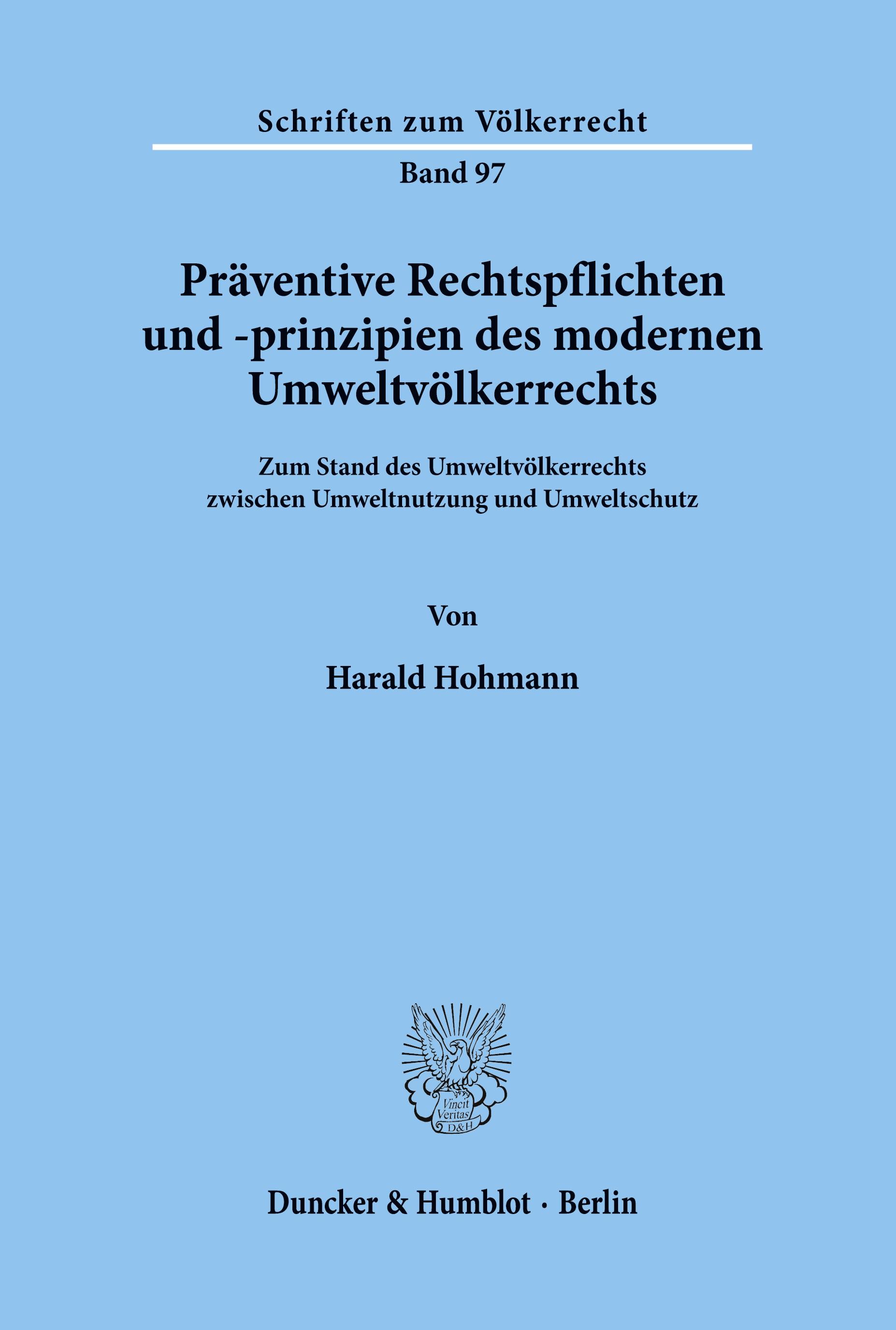 Vorderes Coverbild Präventive Rechtspflichten und -prinzipien des modernen Umweltvölkerrechts.