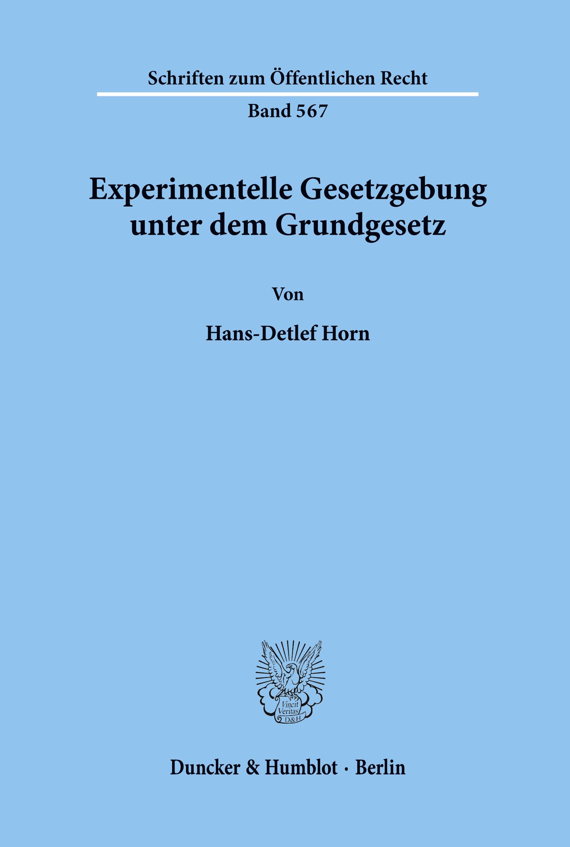 Vorderes Coverbild Experimentelle Gesetzgebung unter dem Grundgesetz.