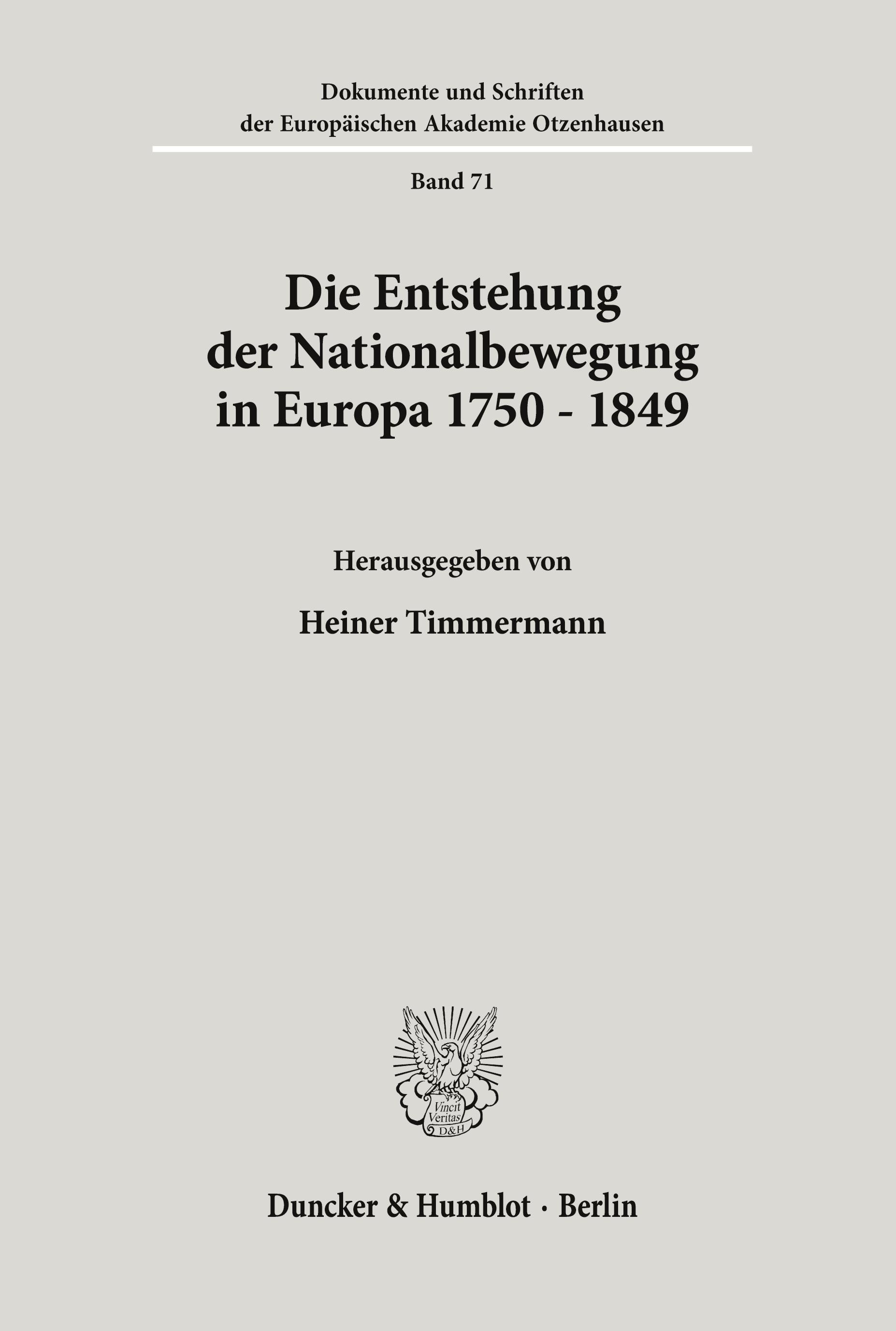 Vorderes Coverbild Die Entstehung der Nationalbewegung in Europa 1750 - 1849.