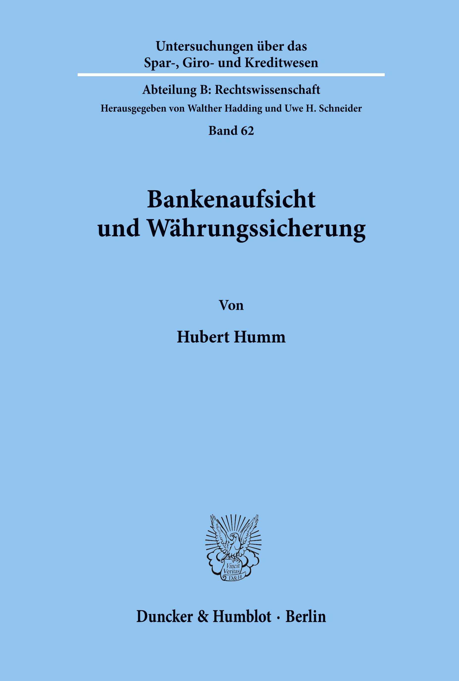 Vorderes Coverbild Bankenaufsicht und Währungssicherung.