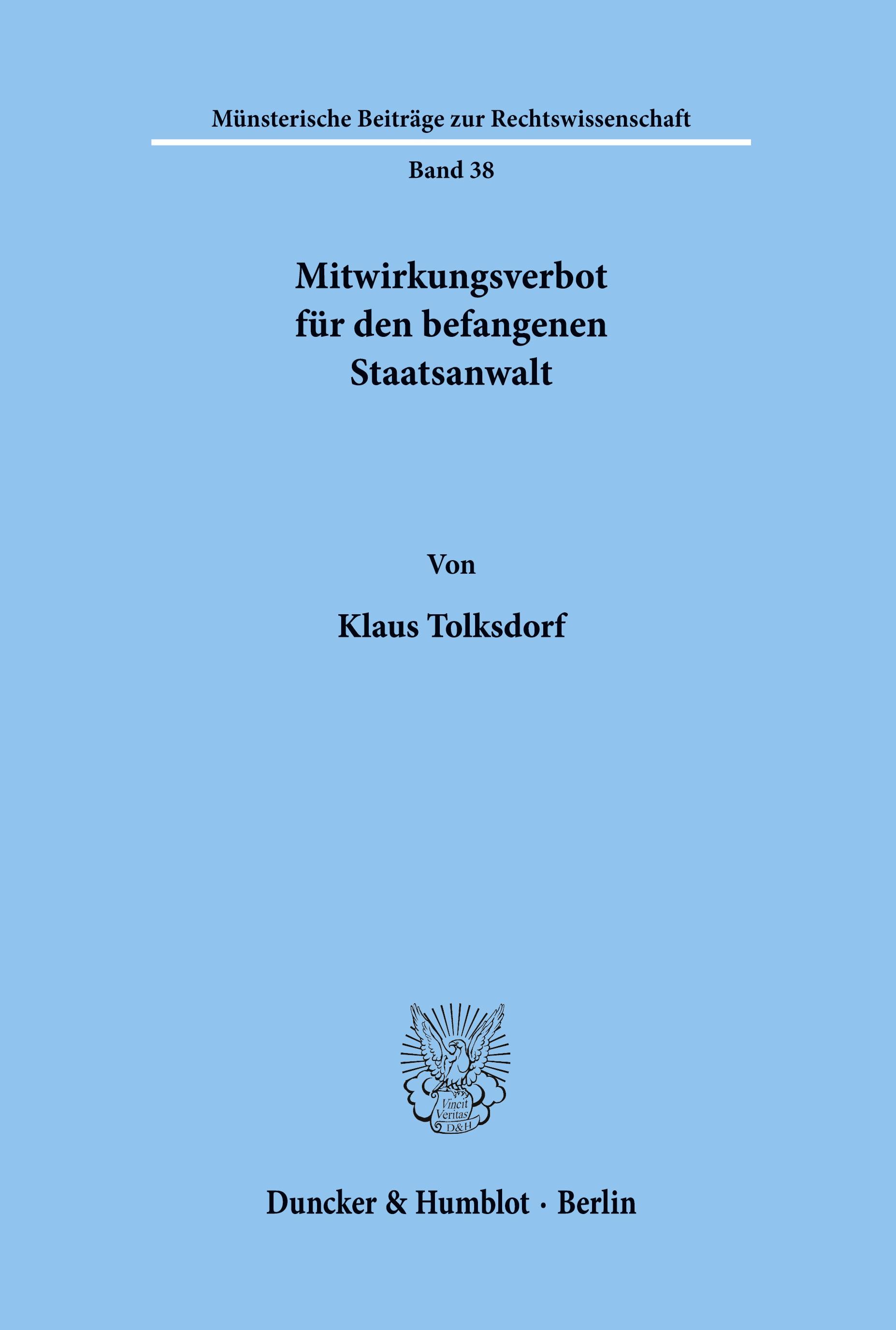 Vorderes Coverbild Mitwirkungsverbot für den befangenen Staatsanwalt.
