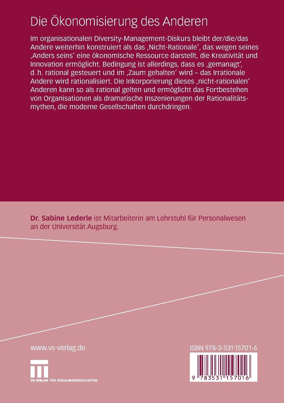 Rückseitencover Die Ökonomisierung des Anderen