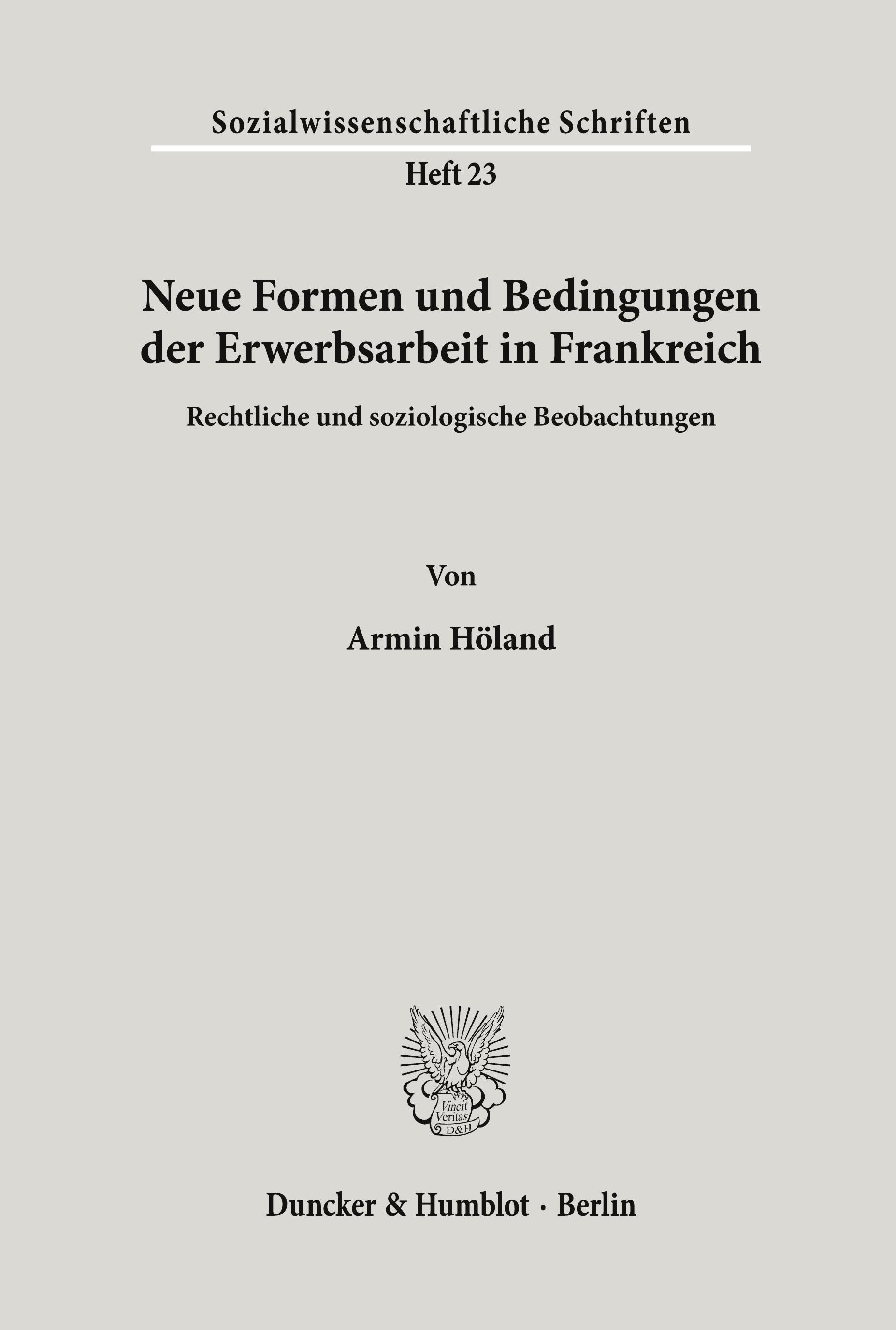 Vorderes Coverbild Neue Formen und Bedingungen der Erwerbsarbeit in Frankreich.