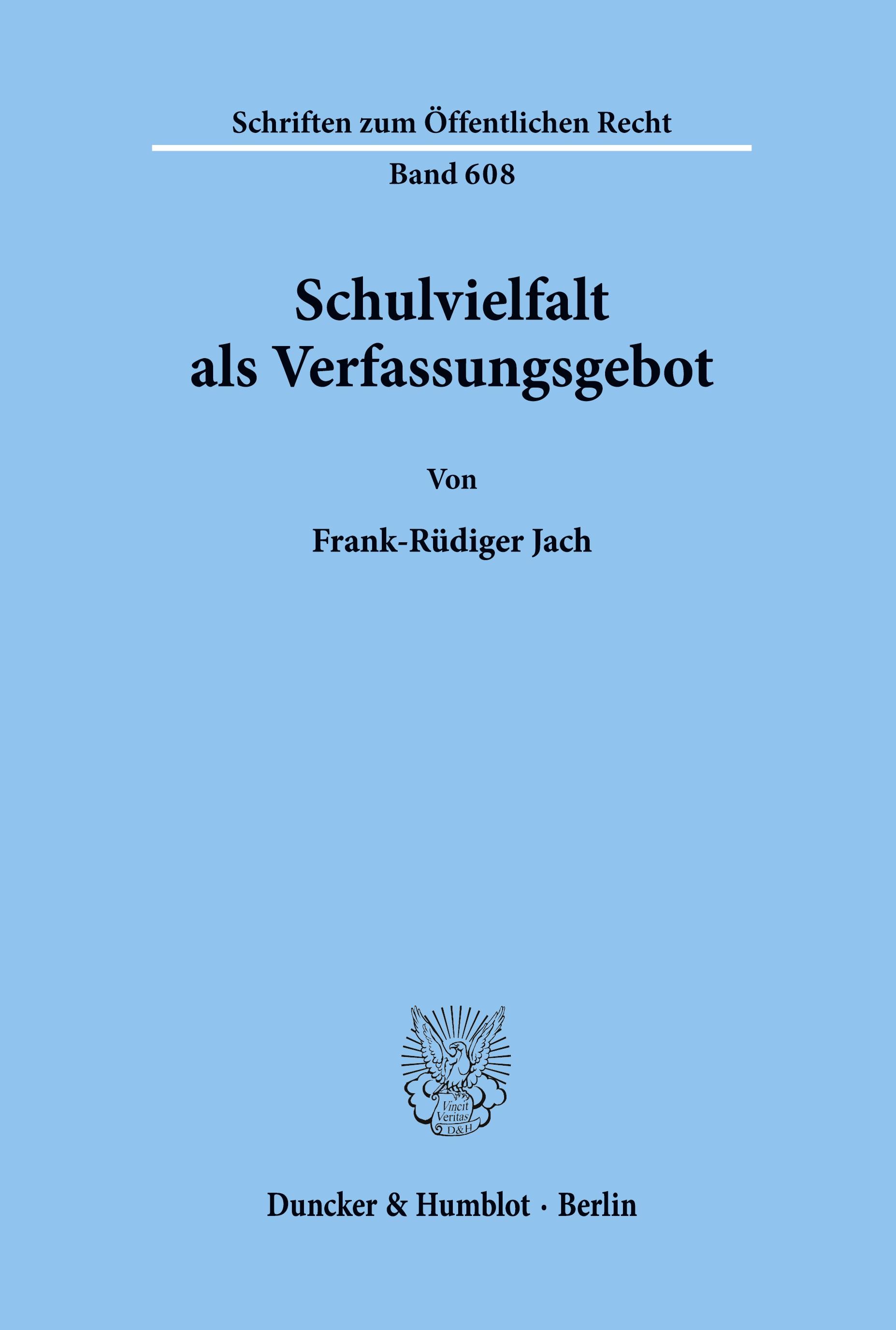 Vorderes Coverbild Schulvielfalt als Verfassungsgebot.