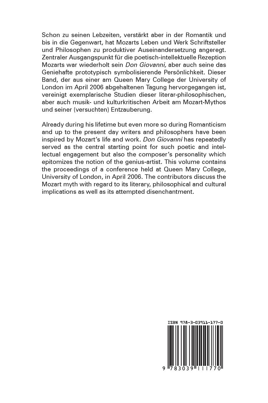 Rückseitencover Mozart - eine Herausforderung für Literatur und Denken / Mozart - A Challenge for Literature and Thought