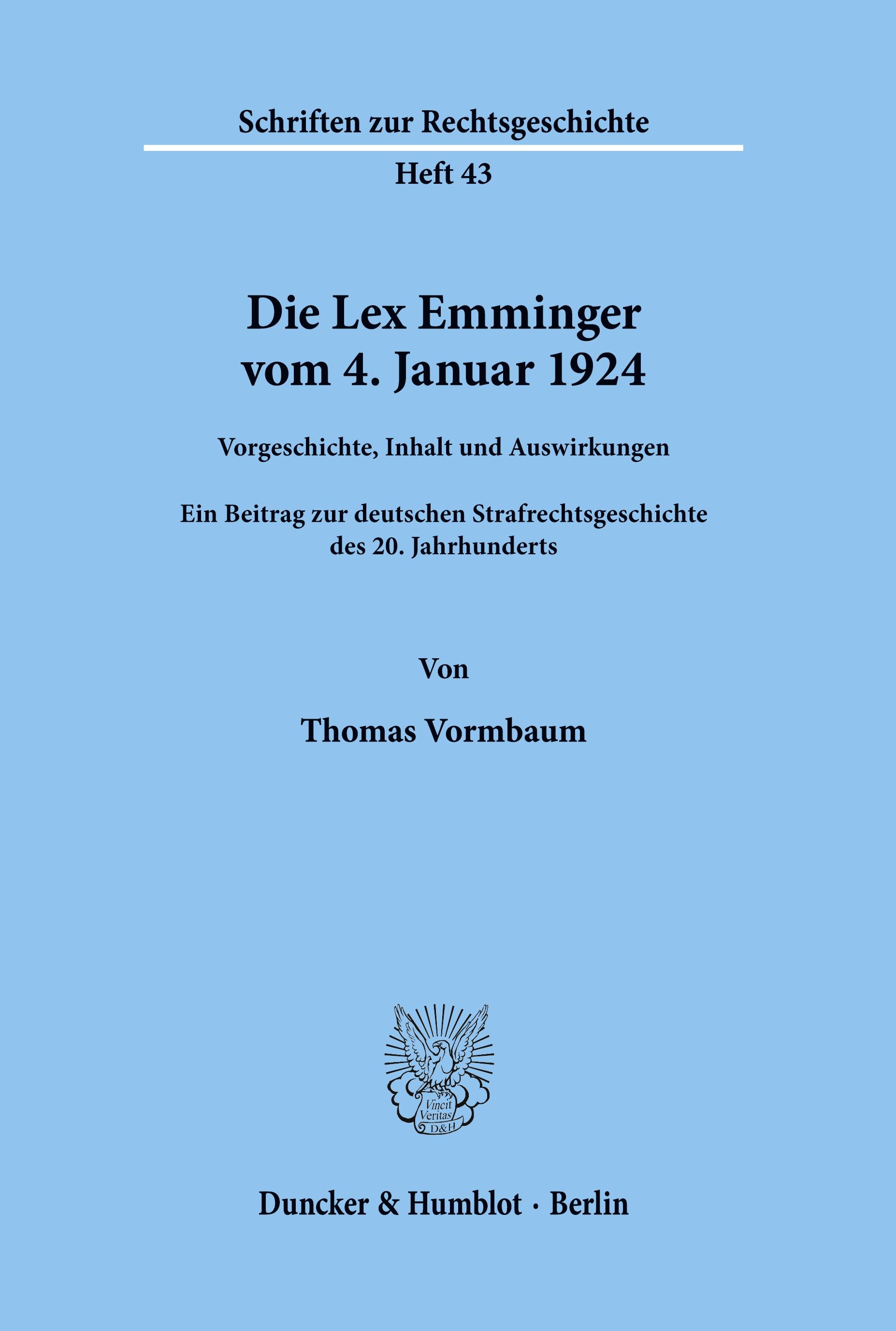 Vorderes Coverbild Die Lex Emminger vom 4. Januar 1924.