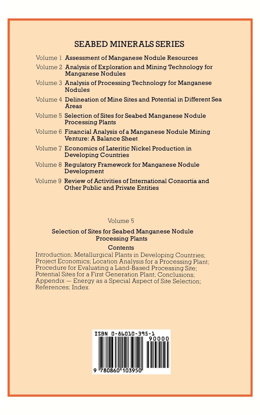 Rückseitencover Selection of Sites for Seabed Manganese Nodule Processing Plants