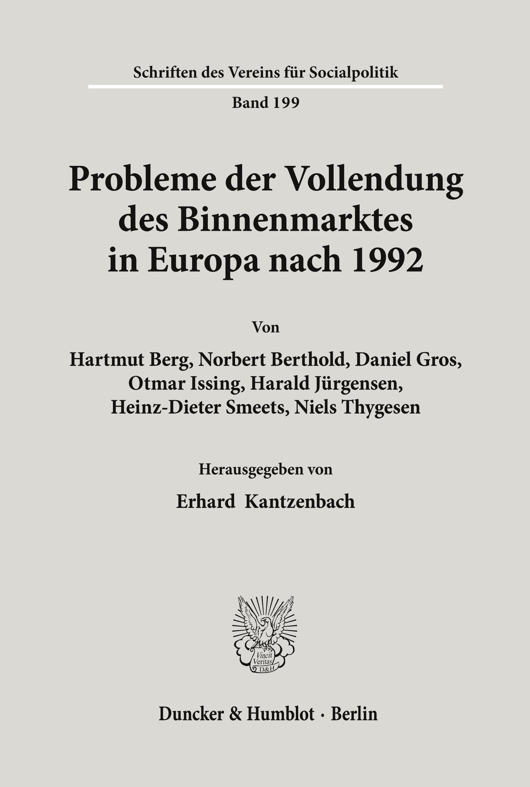 Vorderes Coverbild Probleme der Vollendung des Binnenmarktes in Europa nach 1992.