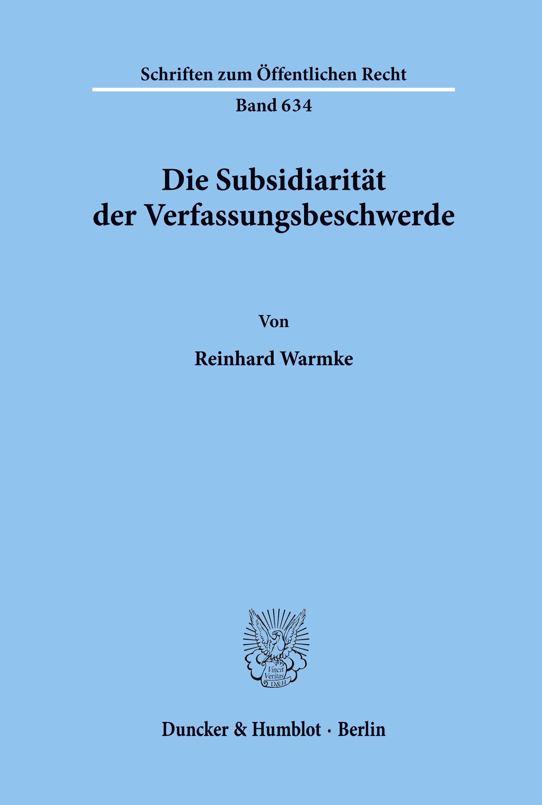 Vorderes Coverbild Die Subsidiarität der Verfassungsbeschwerde.