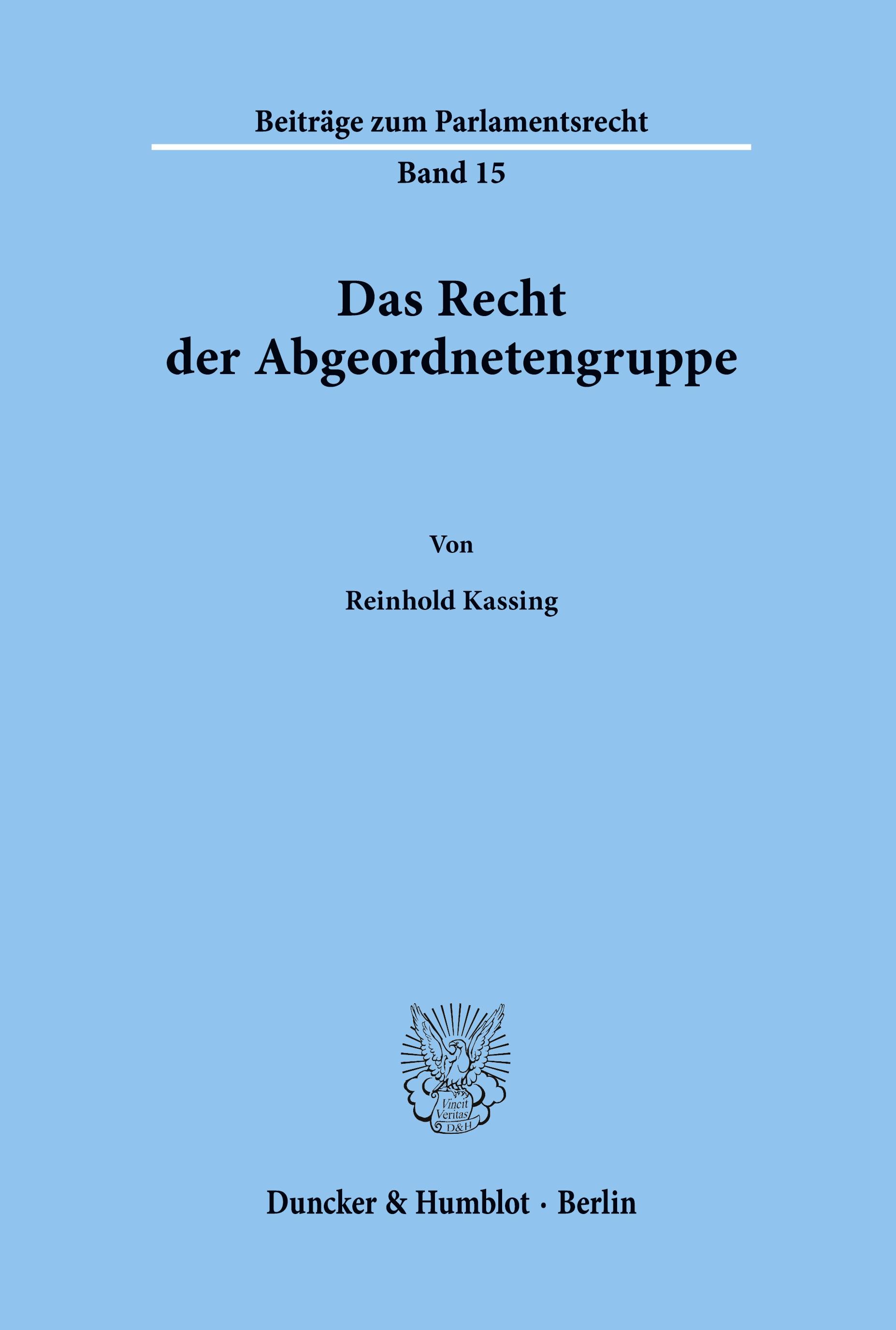 Vorderes Coverbild Das Recht der Abgeordnetengruppe.