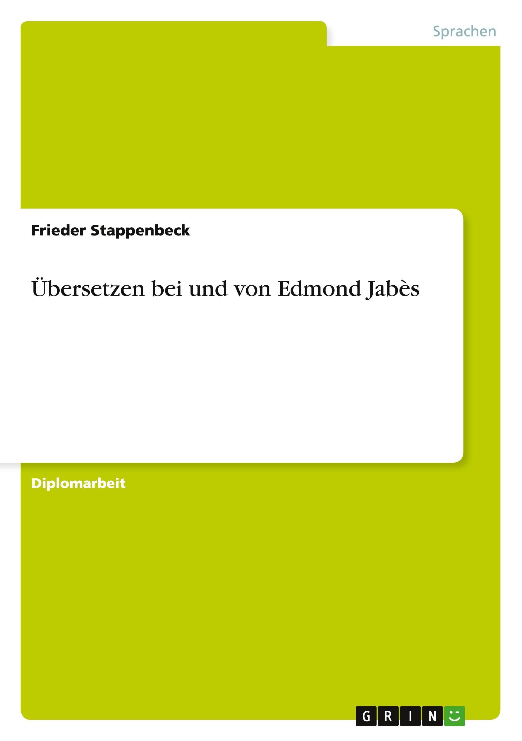 Vorderes Coverbild Übersetzen bei und von Edmond Jabès