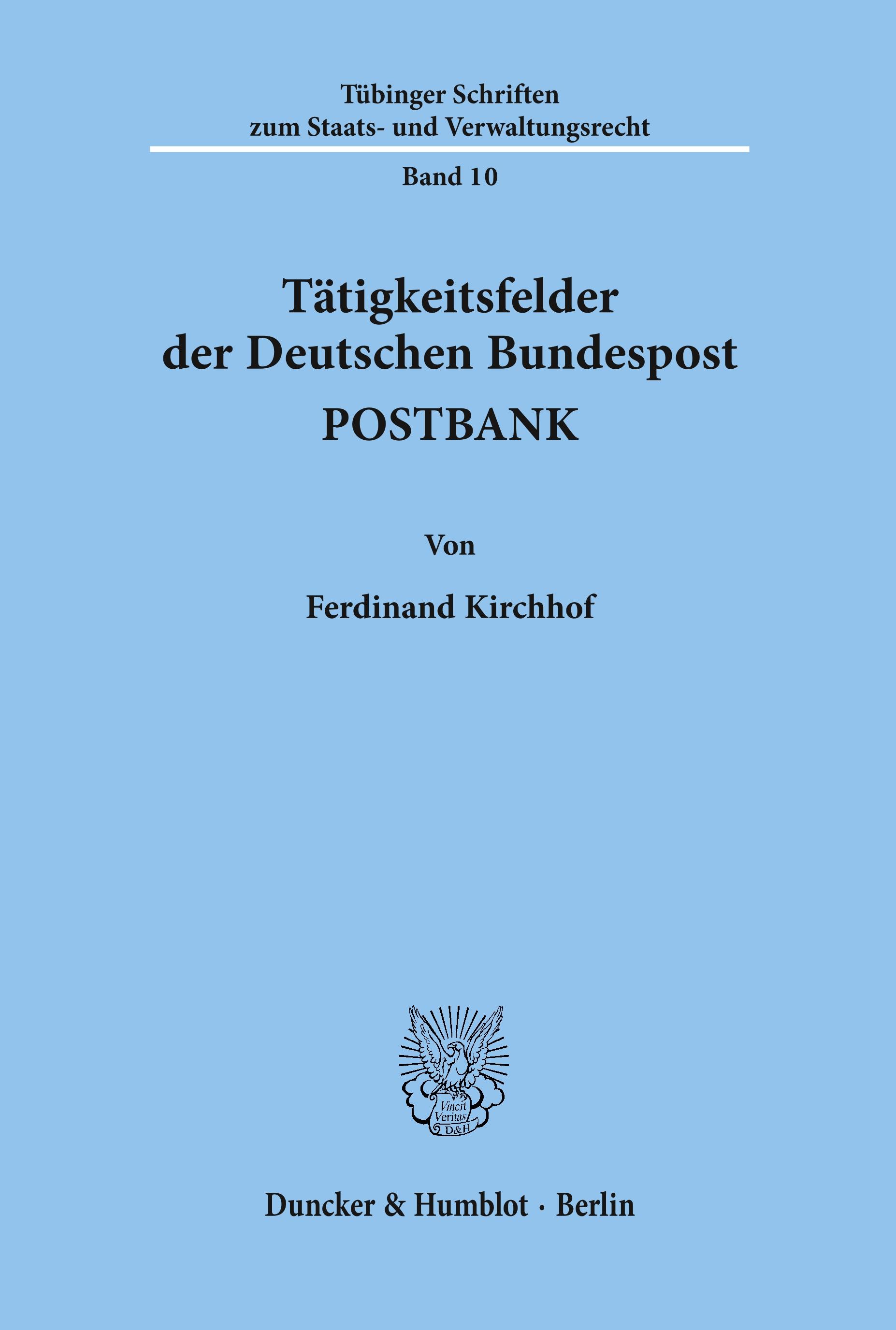 Vorderes Coverbild Tätigkeitsfelder der Deutschen Bundespost POSTBANK.
