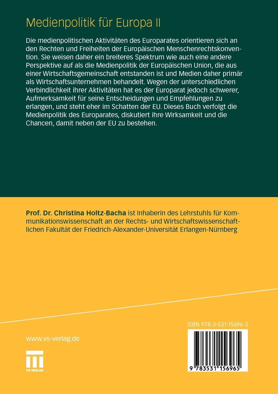 Rückseitencover Medienpolitik für Europa II