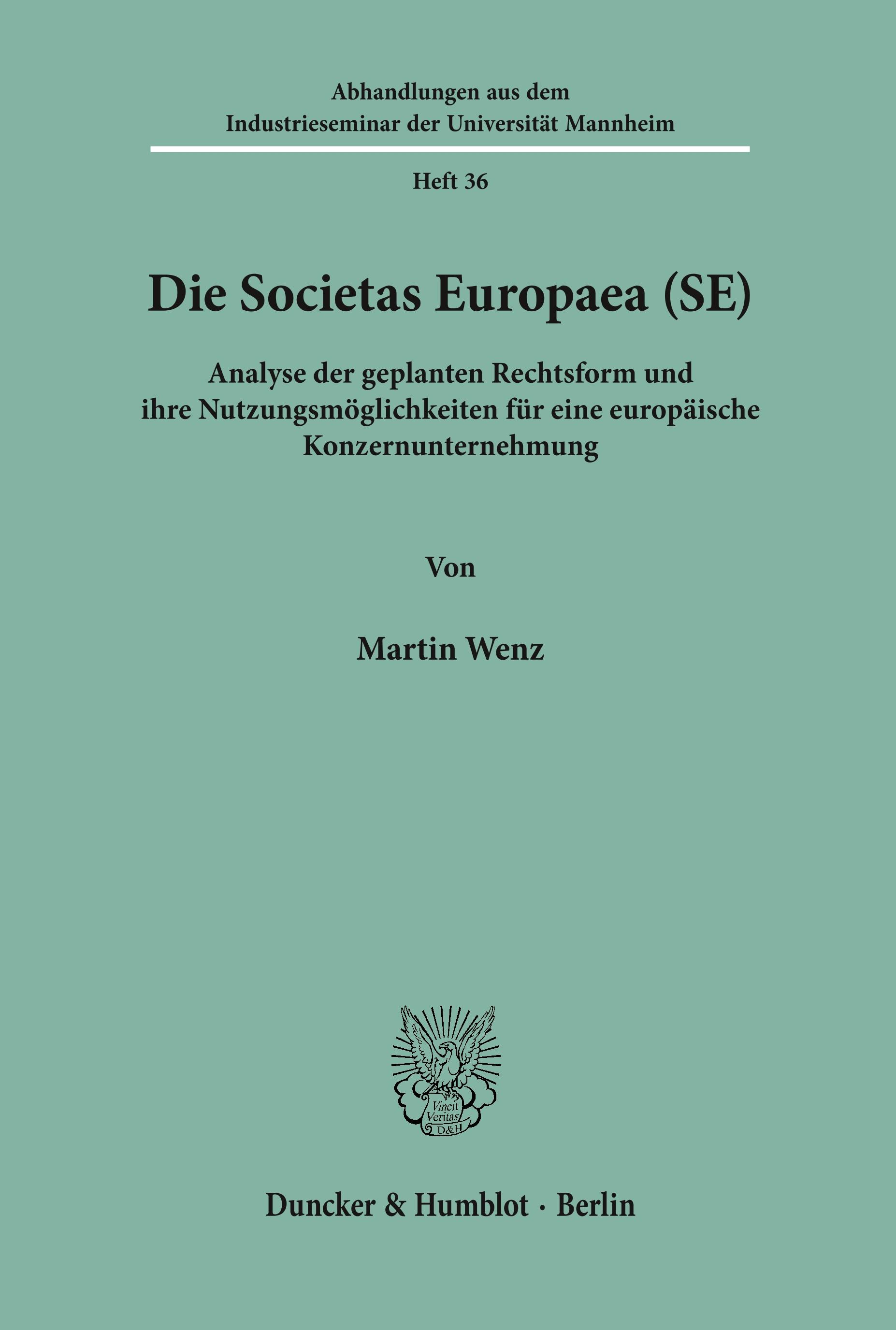Vorderes Coverbild Die Societas Europaea (SE).