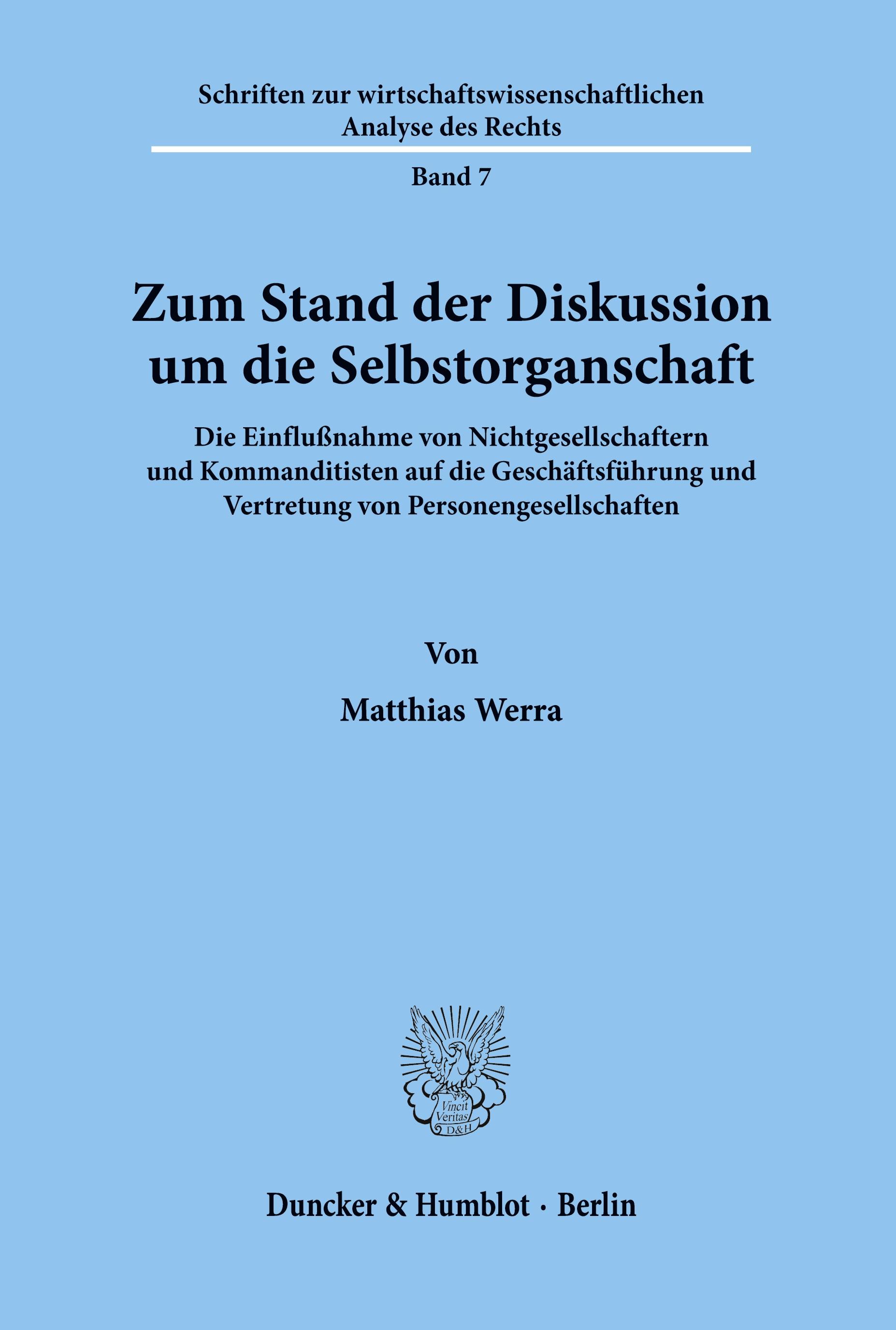 Vorderes Coverbild Zum Stand der Diskussion um die Selbstorganschaft.