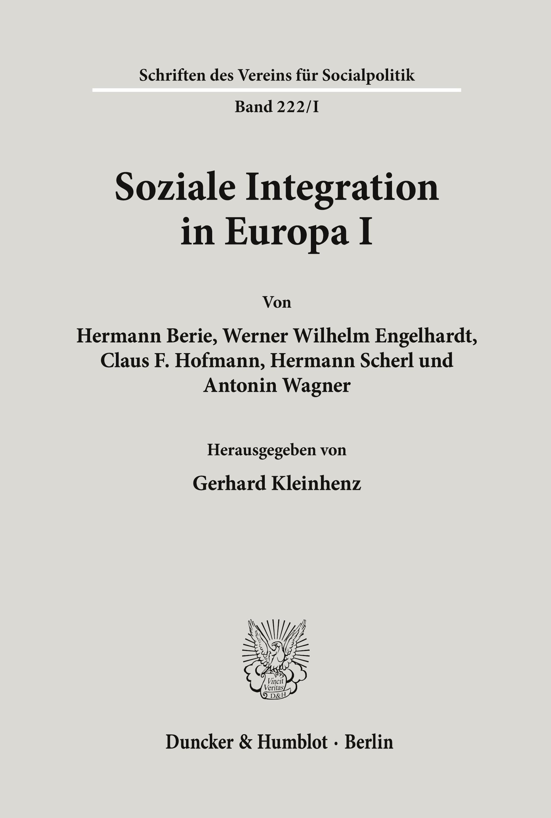 Vorderes Coverbild Soziale Integration in Europa I.