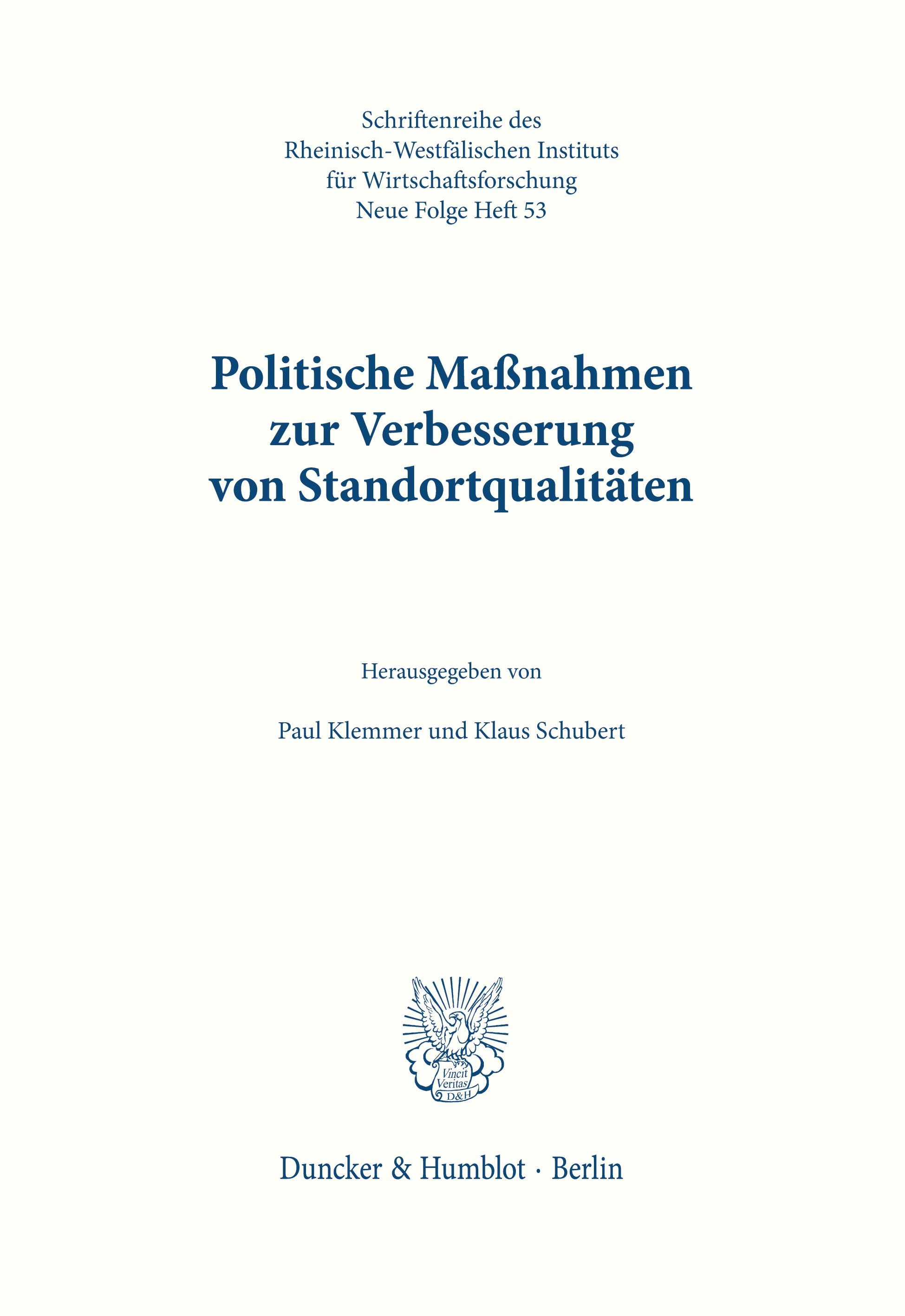 Vorderes Coverbild Politische Maßnahmen zur Verbesserung von Standortqualitäten.