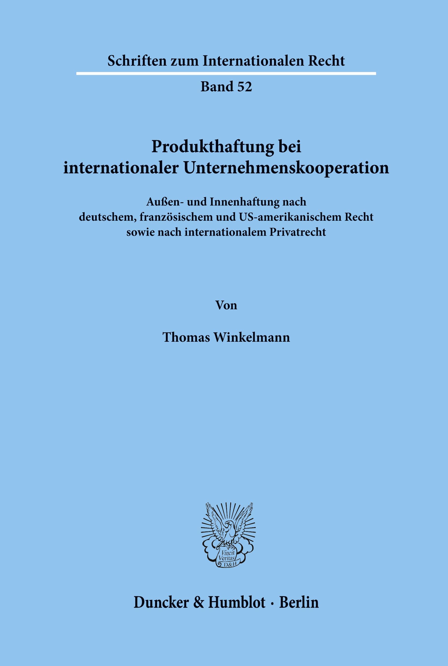 Vorderes Coverbild Produkthaftung bei internationaler Unternehmenskooperation.