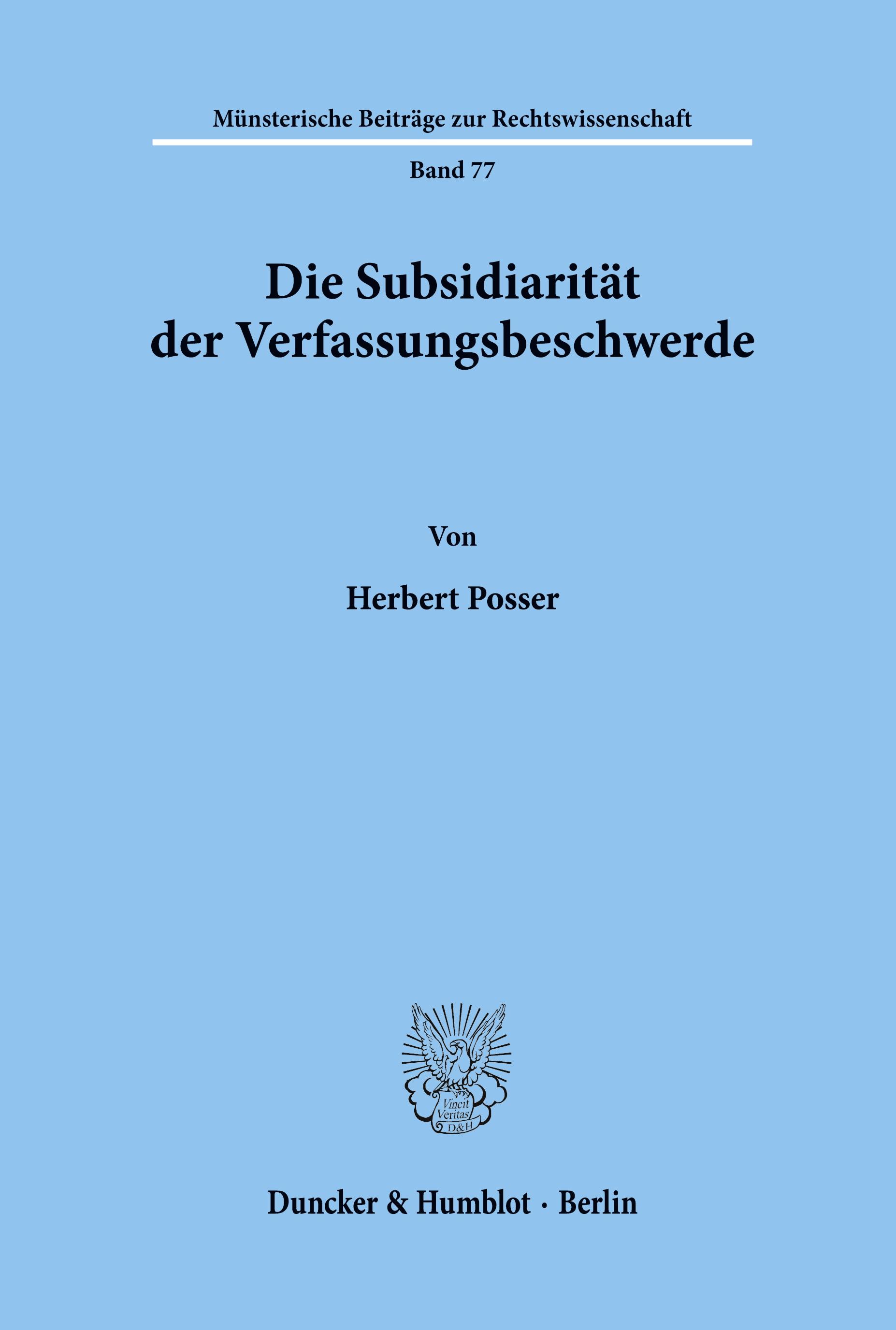 Vorderes Coverbild Die Subsidiarität der Verfassungsbeschwerde.
