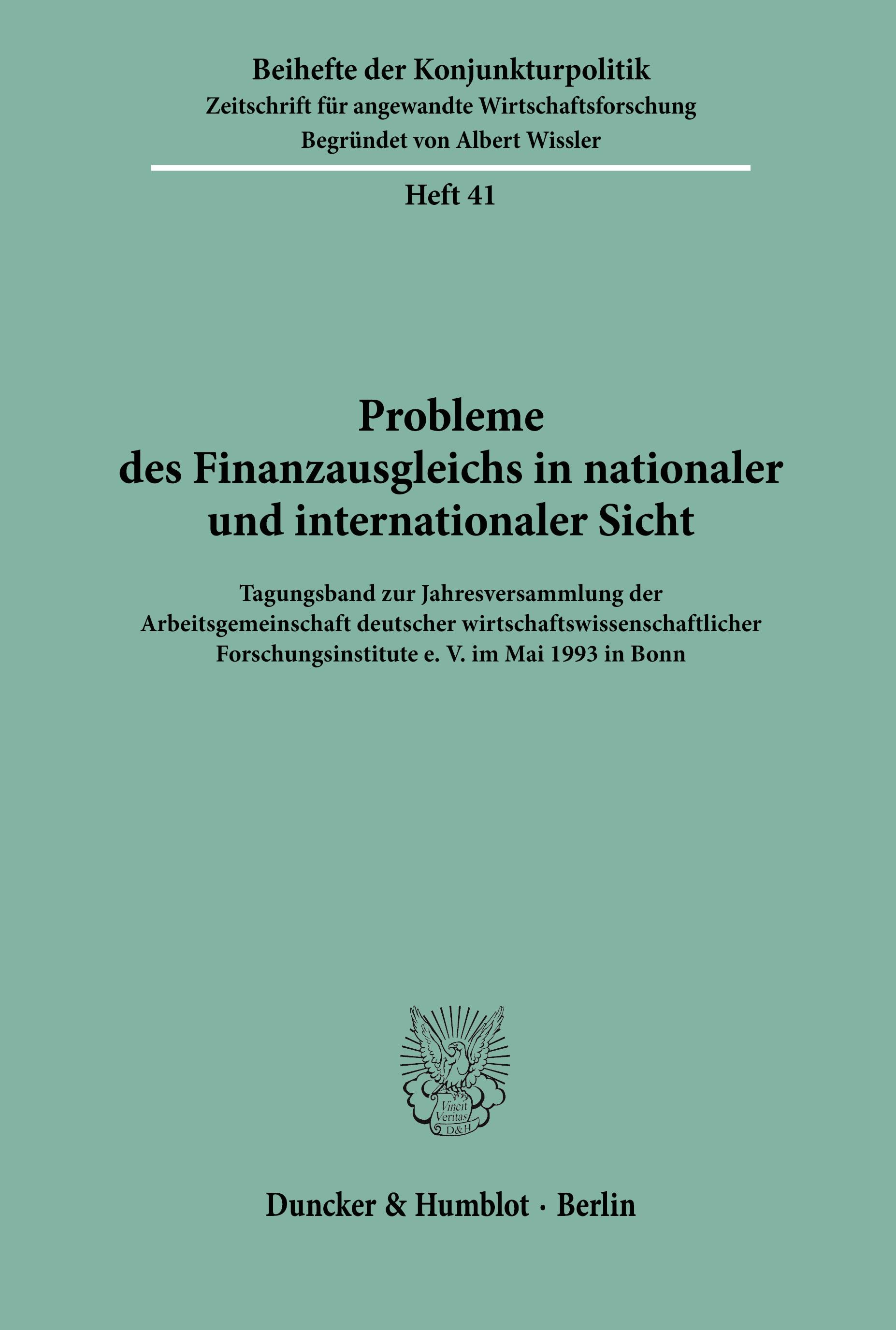 Vorderes Coverbild Probleme des Finanzausgleichs in nationaler und internationaler Sicht.