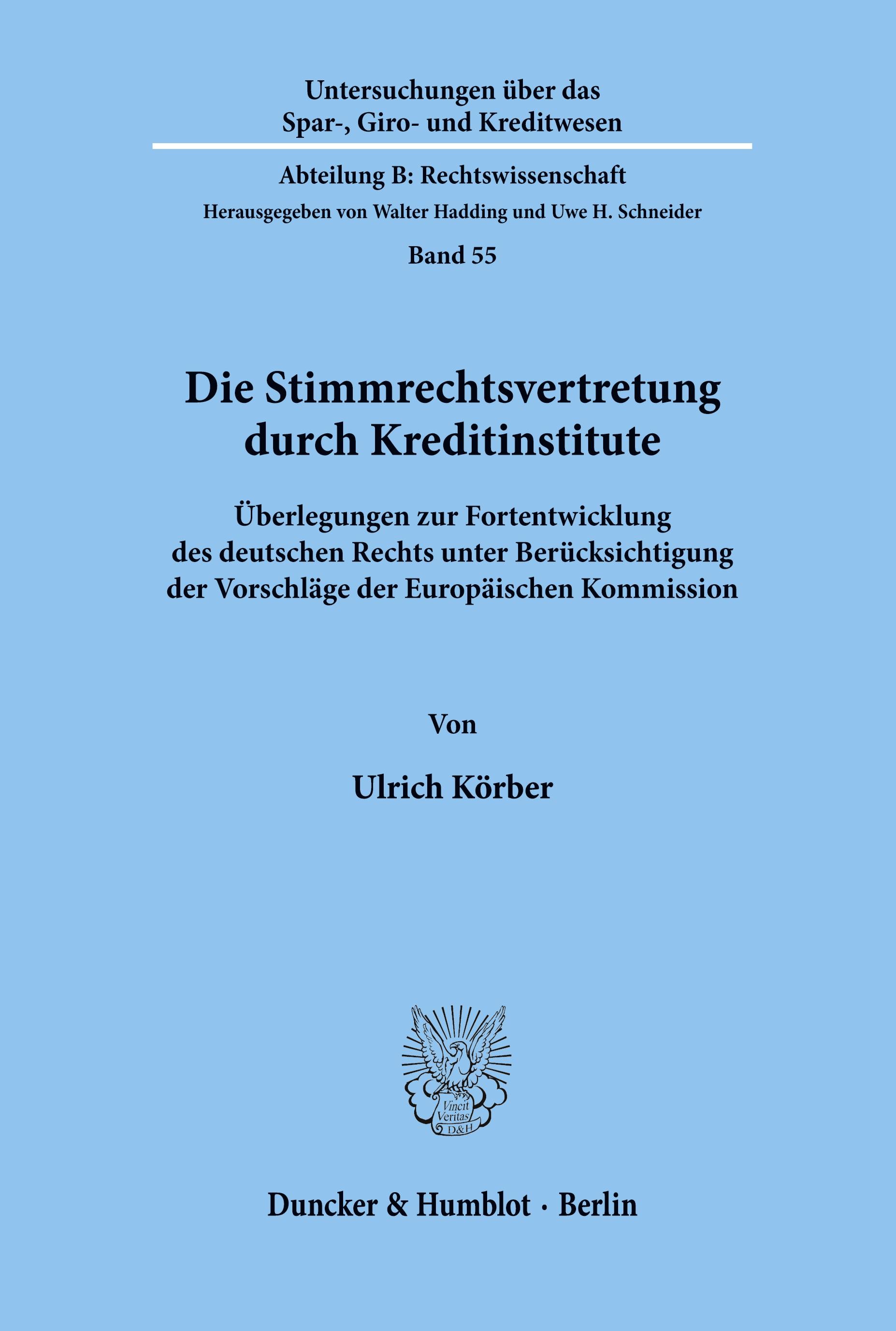 Vorderes Coverbild Die Stimmrechtsvertretung durch Kreditinstitute.