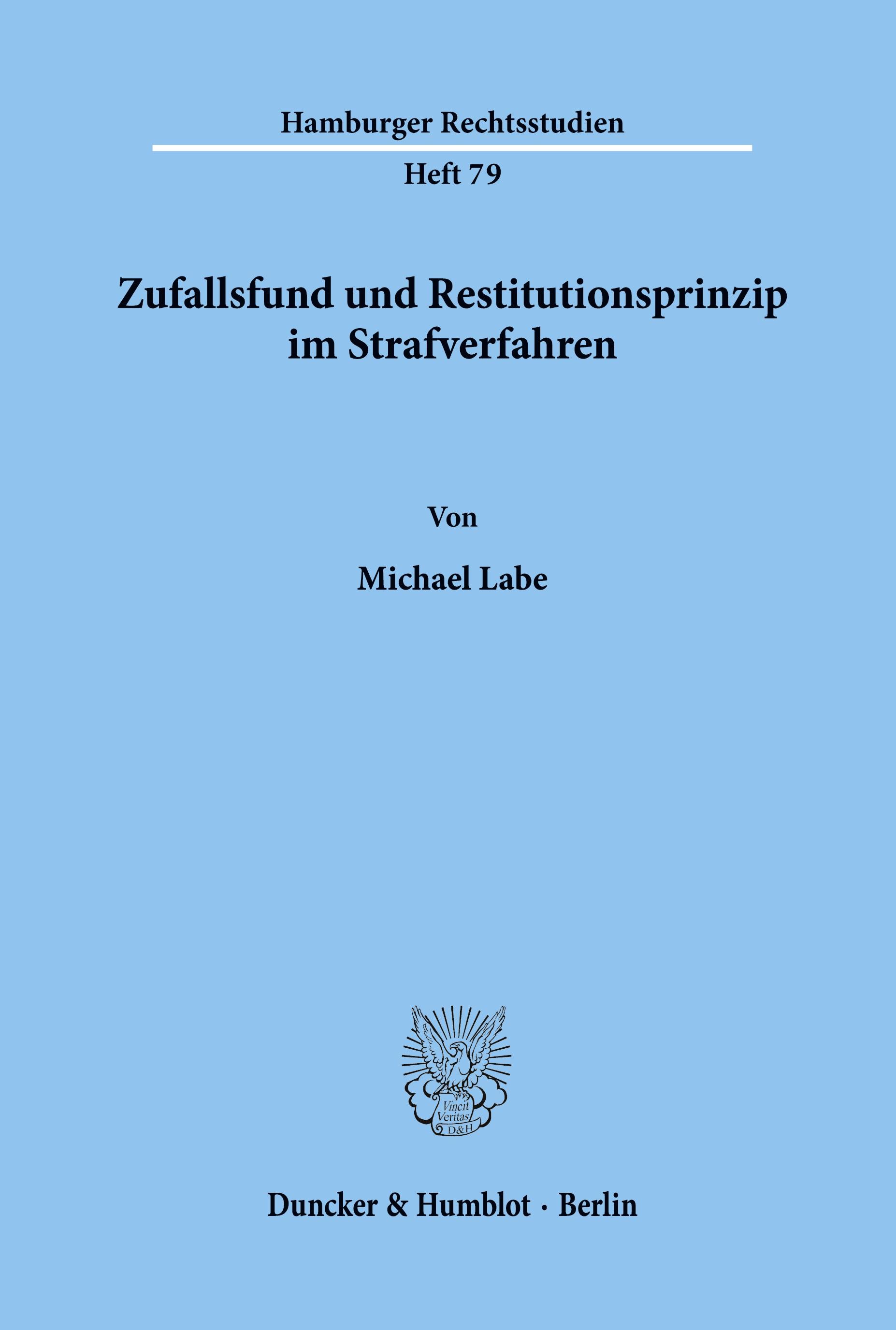 Vorderes Coverbild Zufallsfund und Restitutionsprinzip im Strafverfahren.