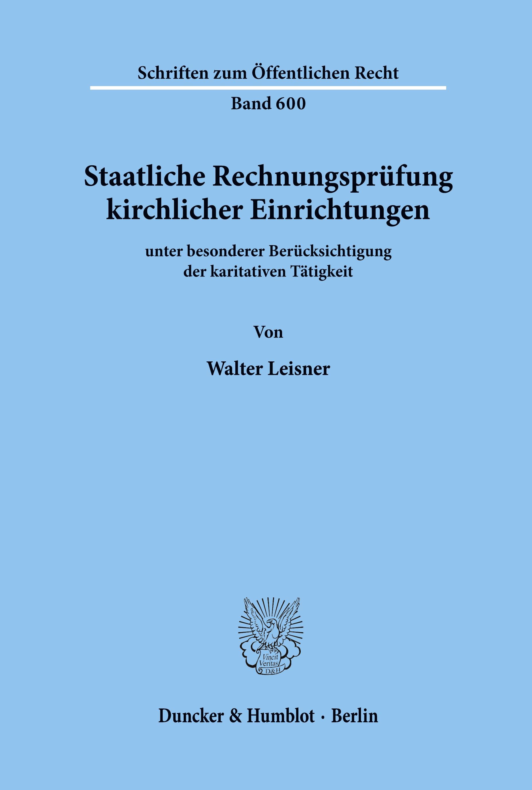 Vorderes Coverbild Staatliche Rechnungsprüfung kirchlicher Einrichtungen,