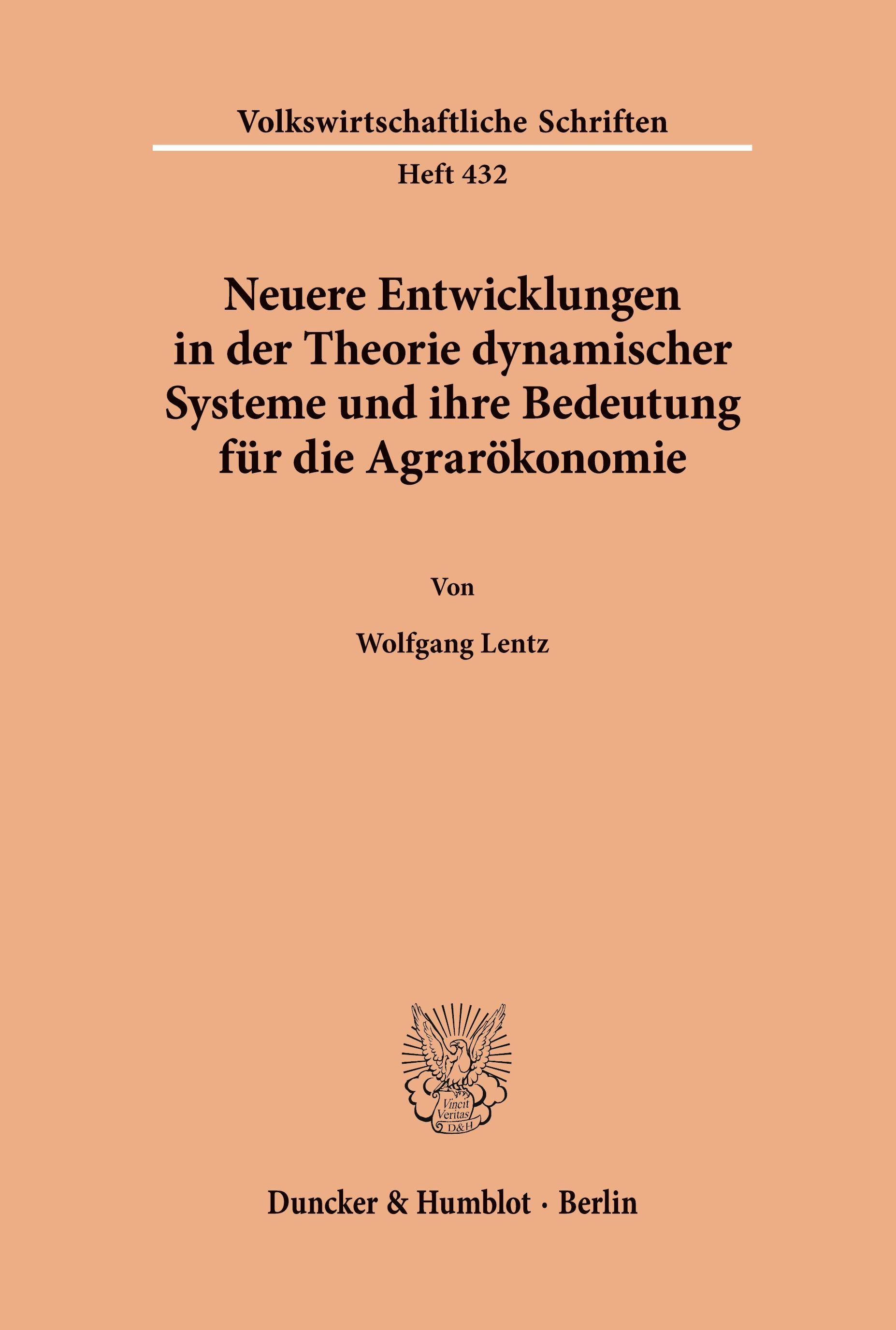Vorderes Coverbild Neuere Entwicklungen in der Theorie dynamischer Systeme und ihre Bedeutung für die Agrarökonomie.