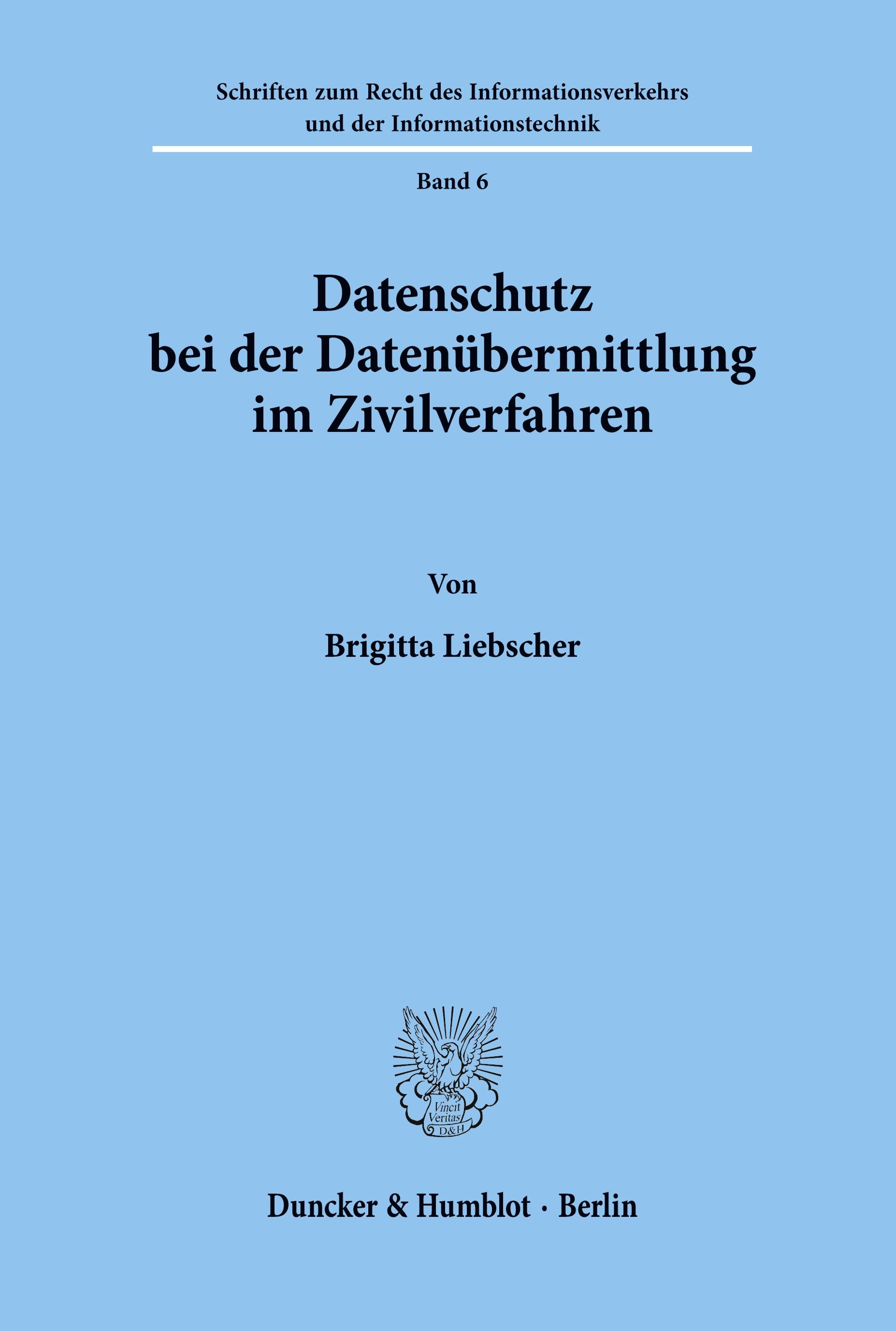 Vorderes Coverbild Datenschutz bei der Datenübermittlung im Zivilverfahren.