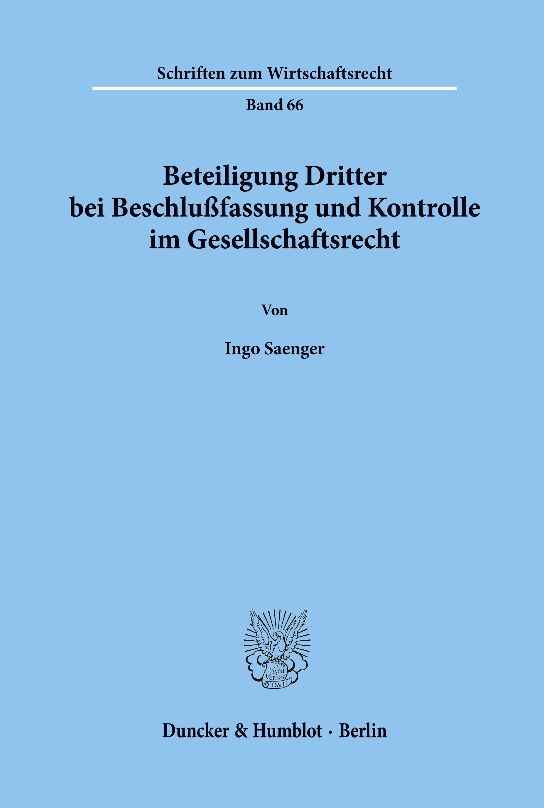 Vorderes Coverbild Beteiligung Dritter bei Beschlußfassung und Kontrolle im Gesellschaftsrecht.