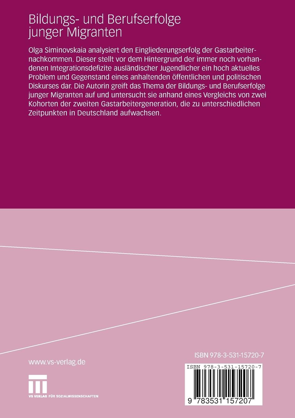 Rückseitencover Bildungs- und Berufserfolge junger Migranten