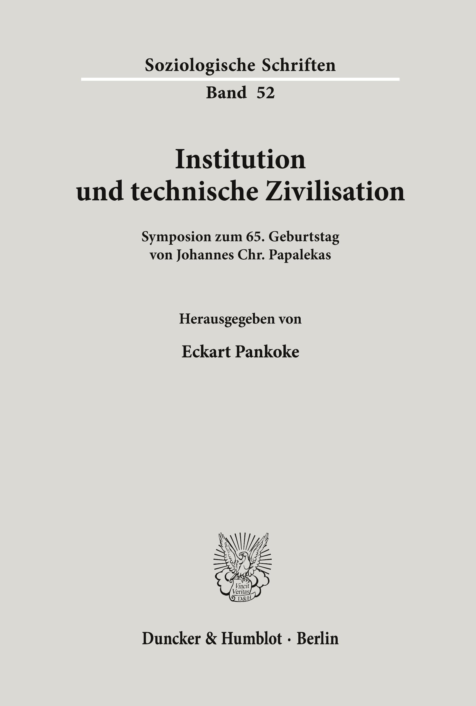 Vorderes Coverbild Institution und technische Zivilisation.