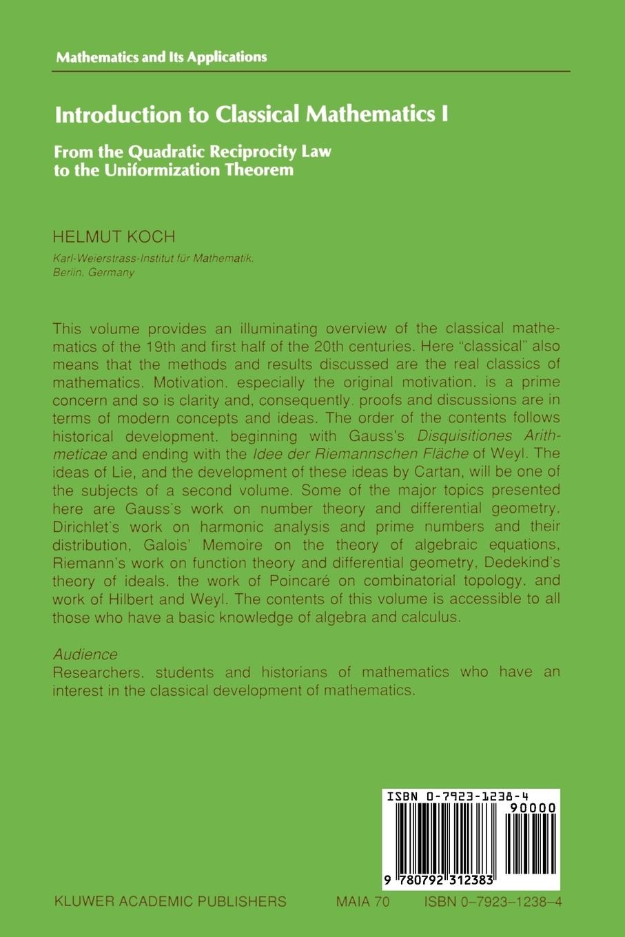 Rückseitencover Introduction to Classical Mathematics I