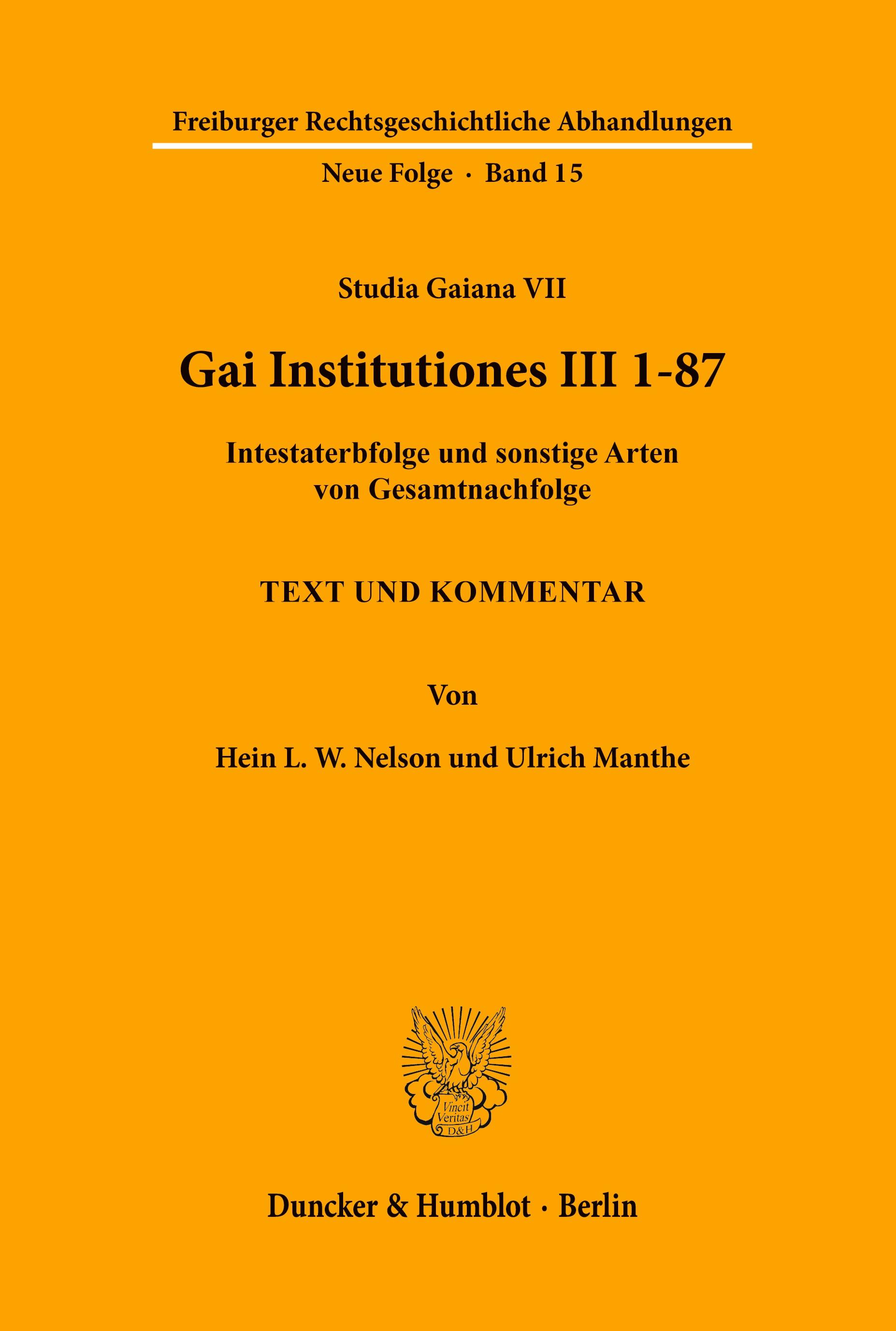 Vorderes Coverbild Gai Institutiones III 1 - 87.