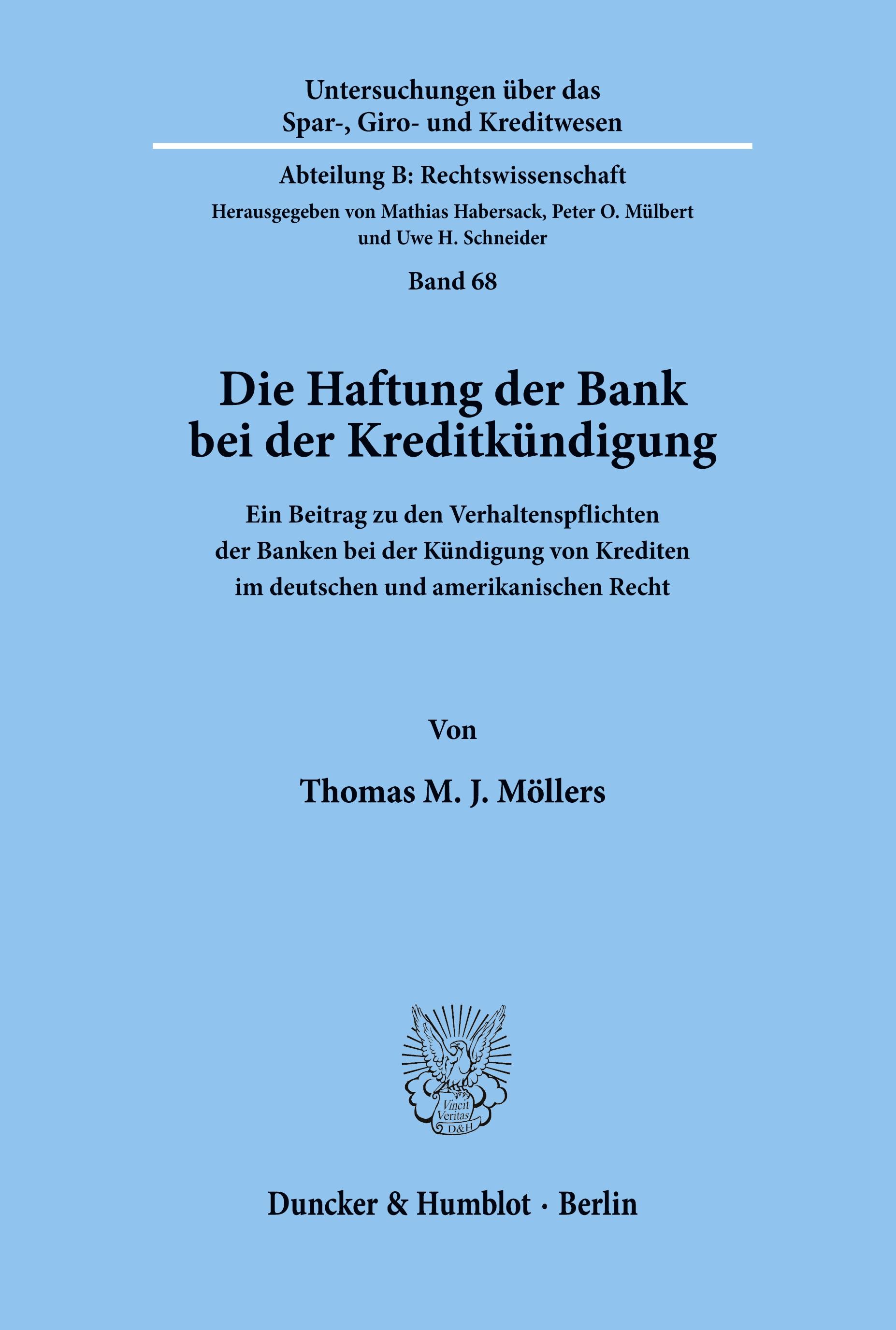 Vorderes Coverbild Die Haftung der Bank bei der Kreditkündigung.