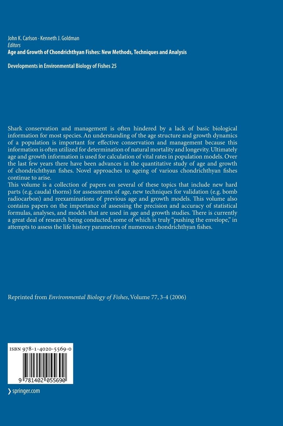 Rückseitencover Special Issue: Age and Growth of Chondrichthyan Fishes: New Methods, Techniques and Analysis