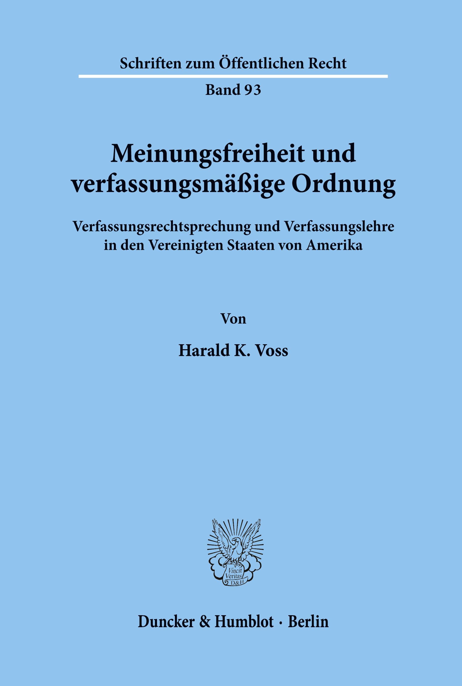 Vorderes Coverbild Meinungsfreiheit und verfassungsmäßige Ordnung.