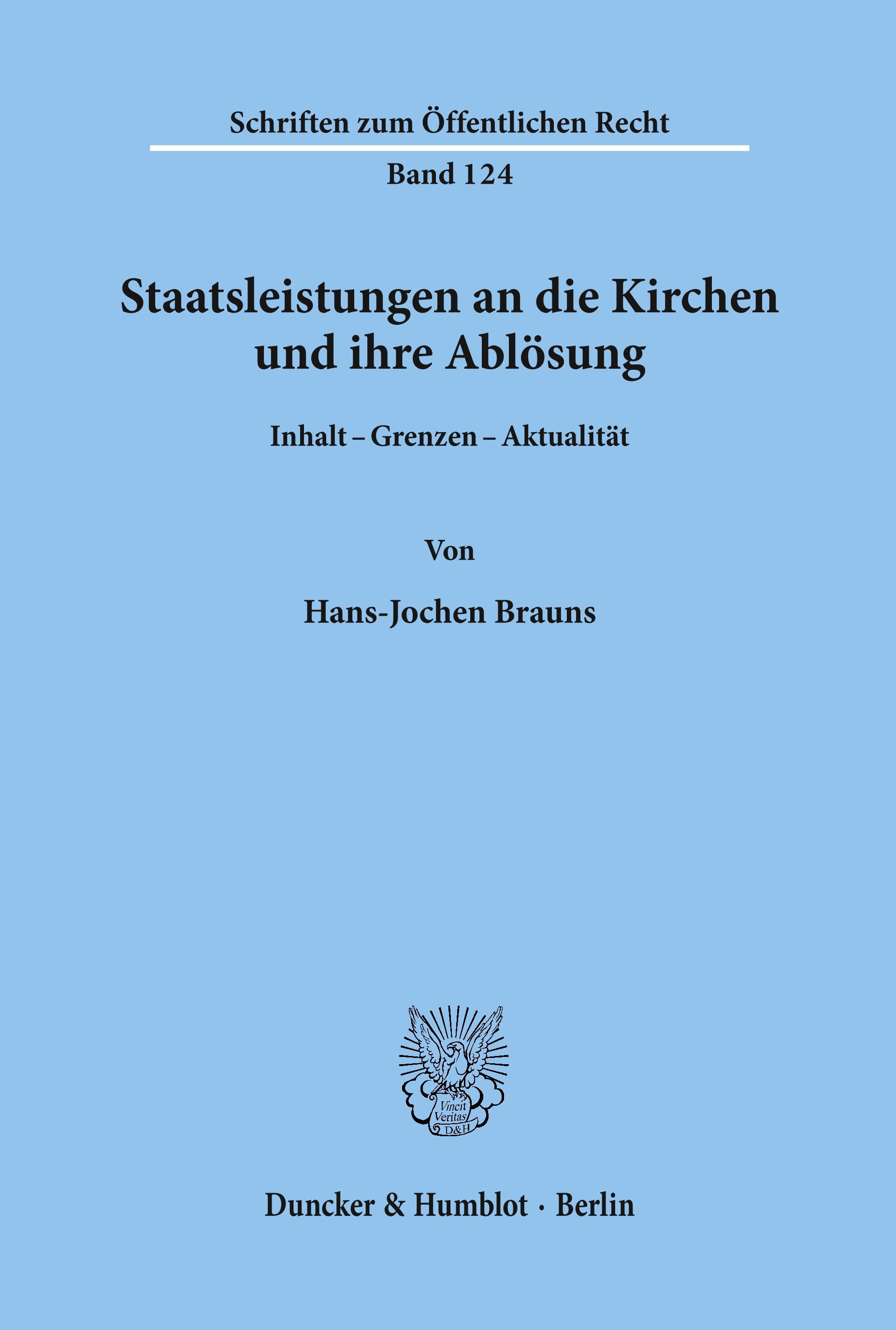 Vorderes Coverbild Staatsleistungen an die Kirchen und ihre Ablösung.